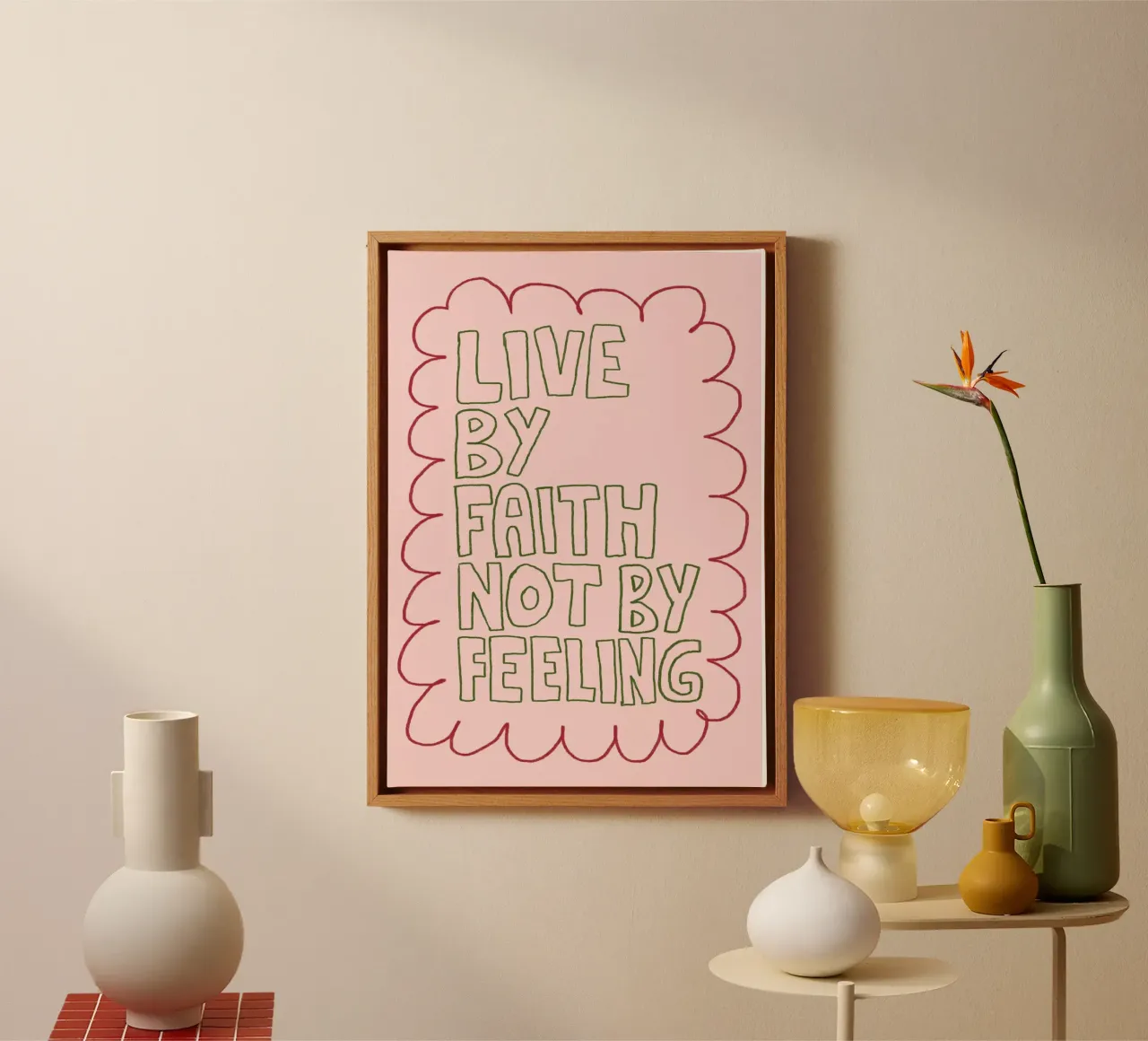 Vivere per fede non per sentimento Poster cristiano tela con Cornice a cassetta da vintagepod