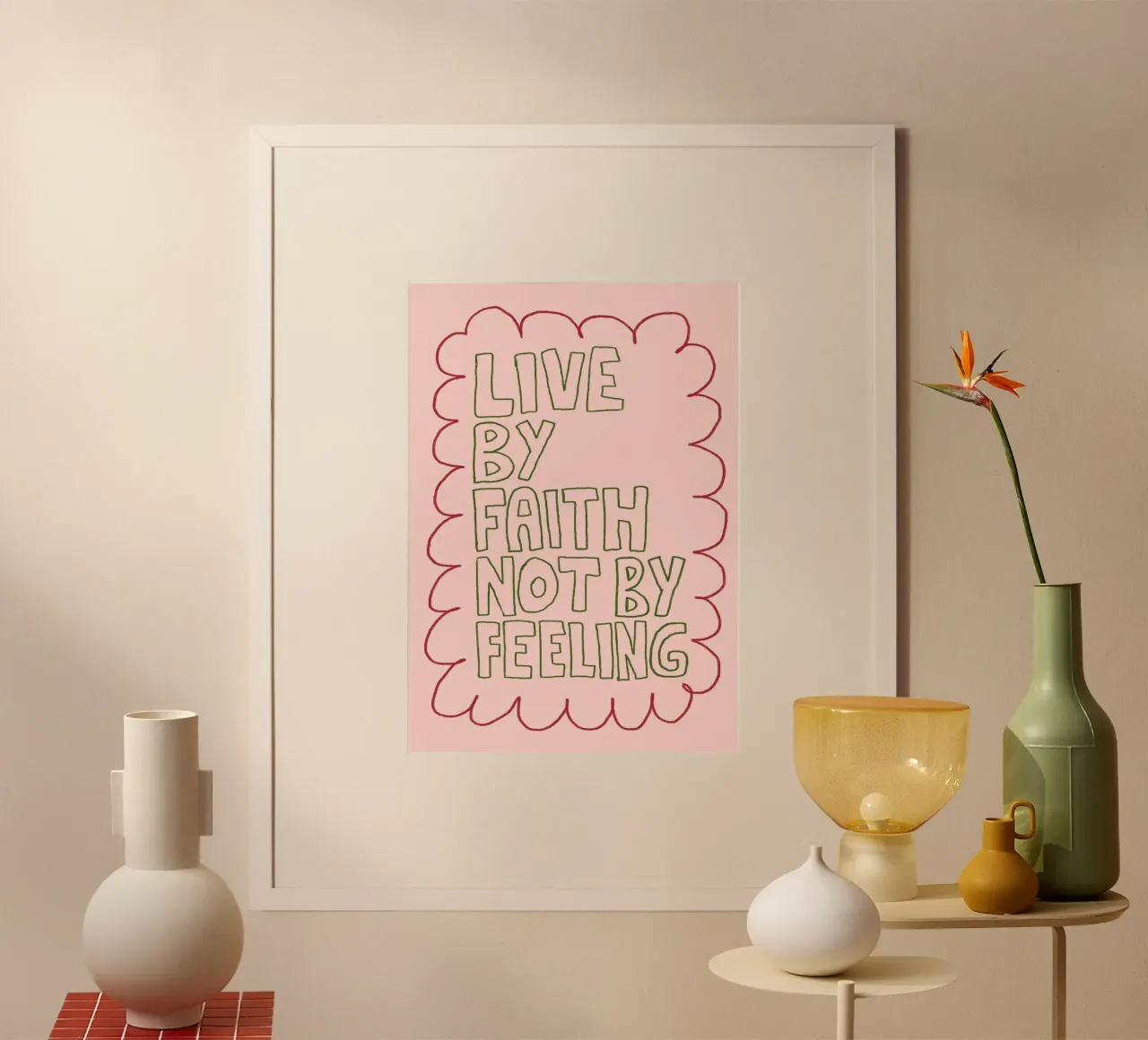 Vivere per fede non per sentimento Poster cristiano poster con telaio in plastica da vintagepod