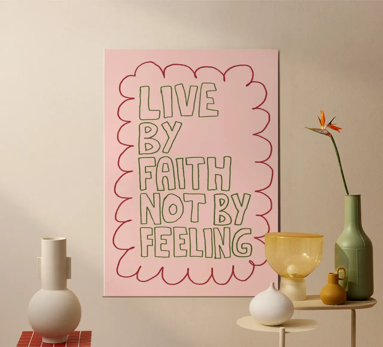 Vivere per fede non per sentimento Poster cristiano poster con telaio in plastica da vintagepod