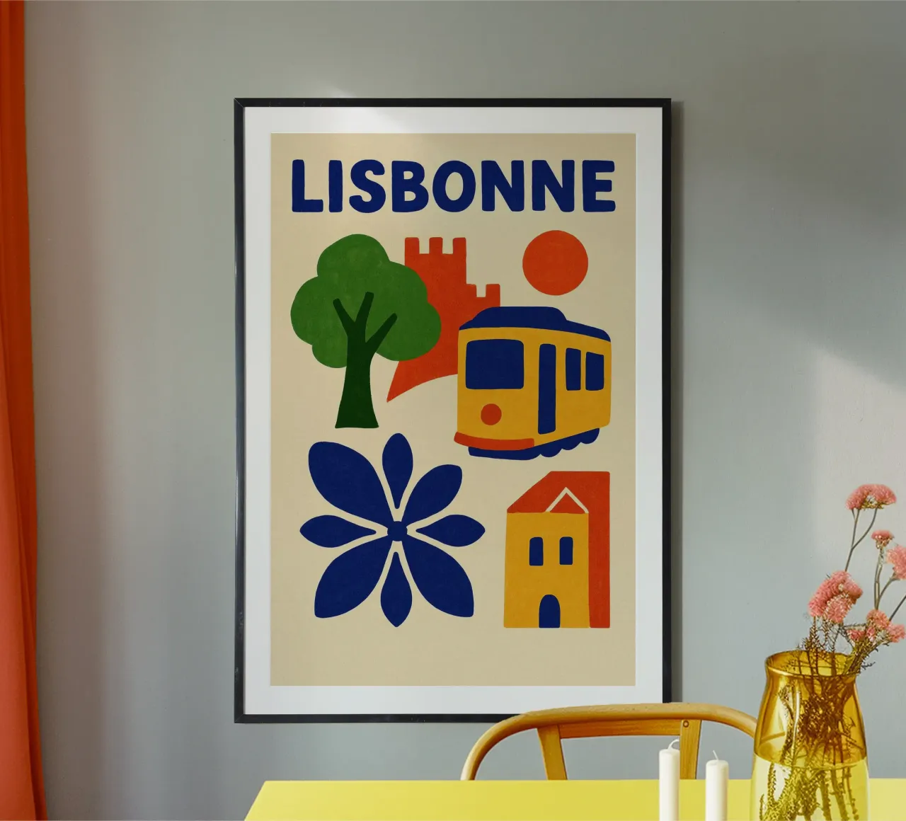 Il tram giallo di Lisbona poster con telaio in legno da JETLAG | affiches voyage
