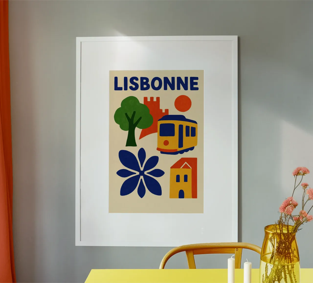 Il tram giallo di Lisbona poster con telaio in legno da JETLAG | affiches voyage
