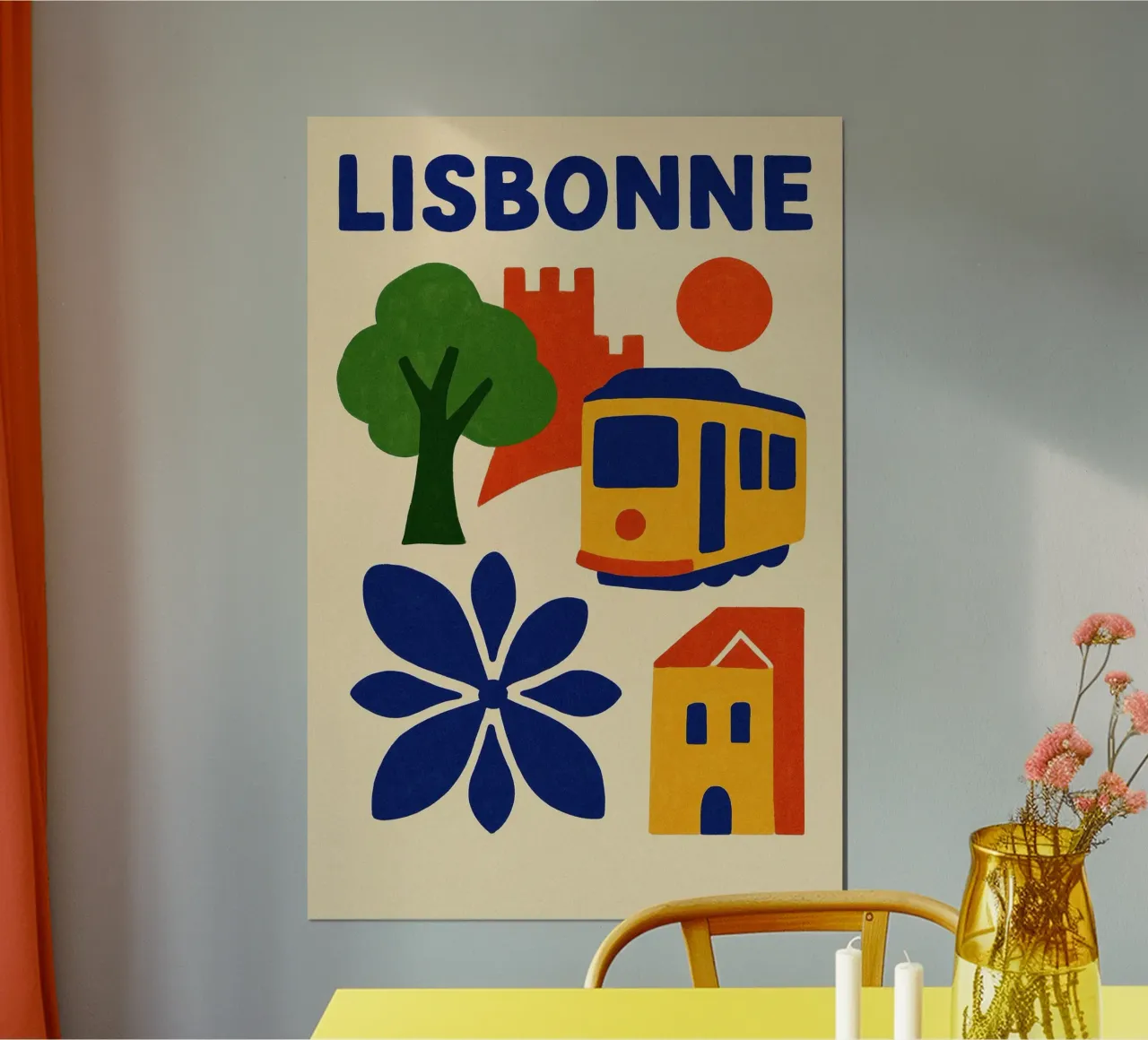 Il tram giallo di Lisbona poster con telaio in legno da JETLAG | affiches voyage
