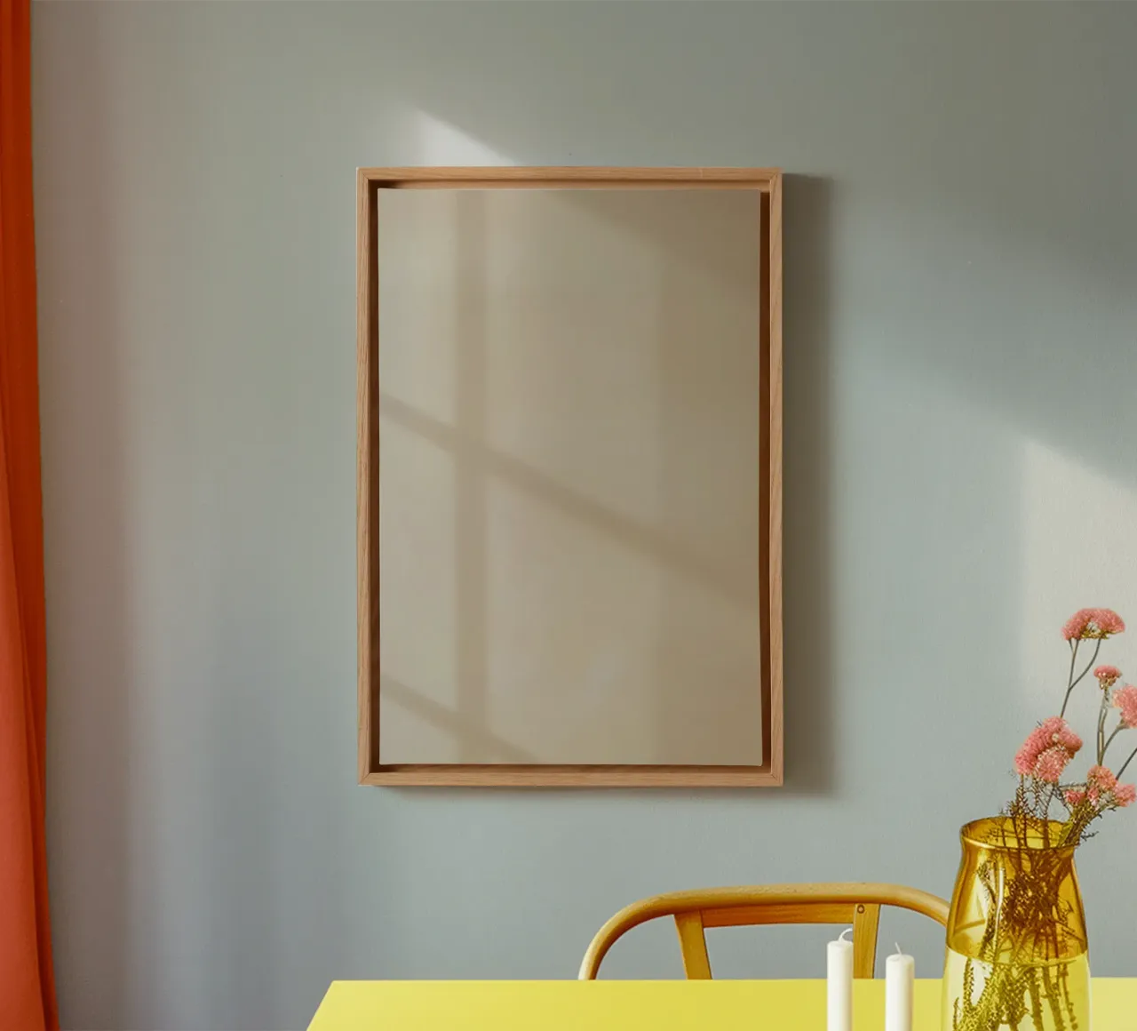Window Pane Shadow on Tan Wall canvas with Floater frame by DesignDoodle