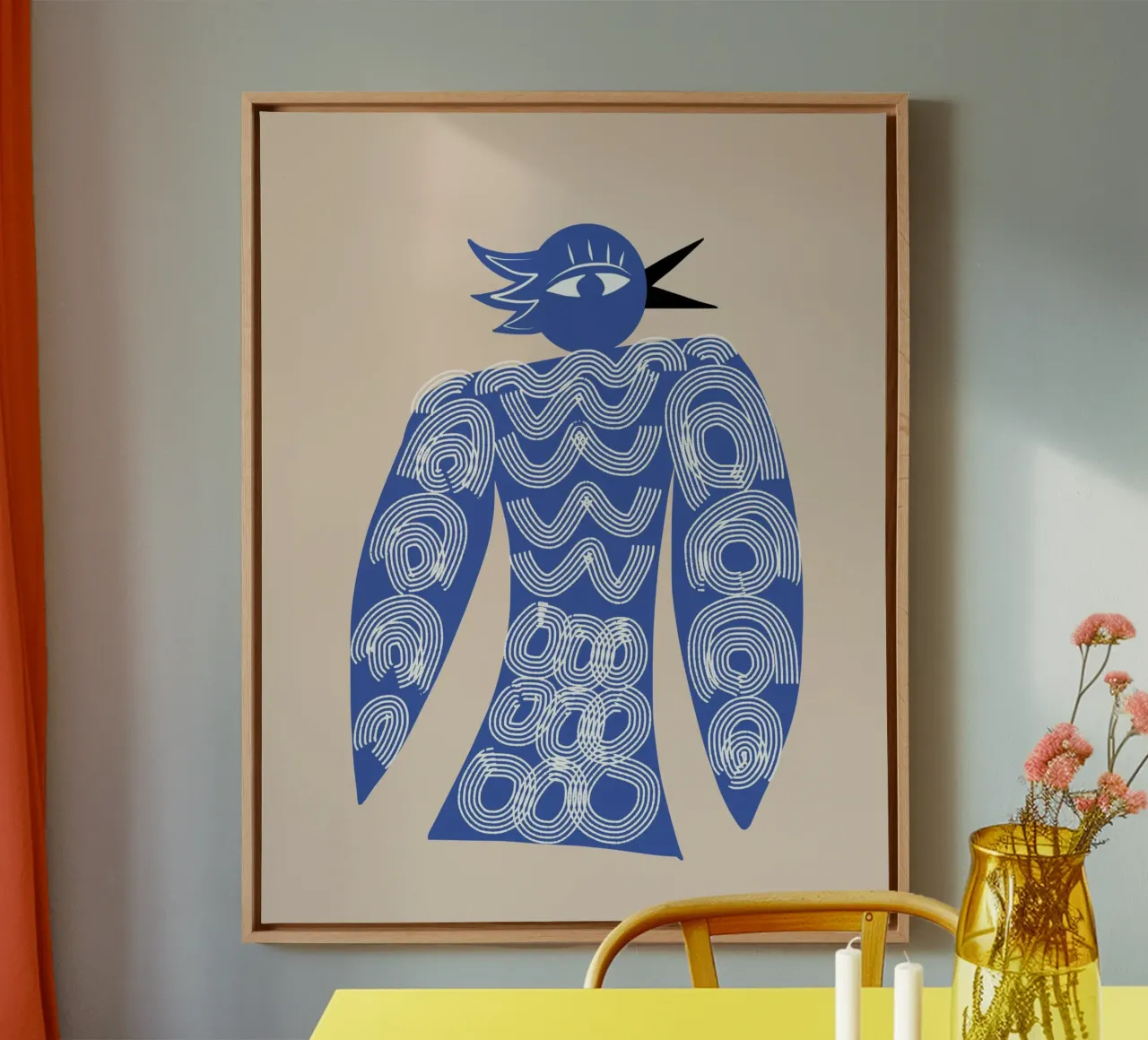 Whimsical bird canvas with Floater frame by Little Dean