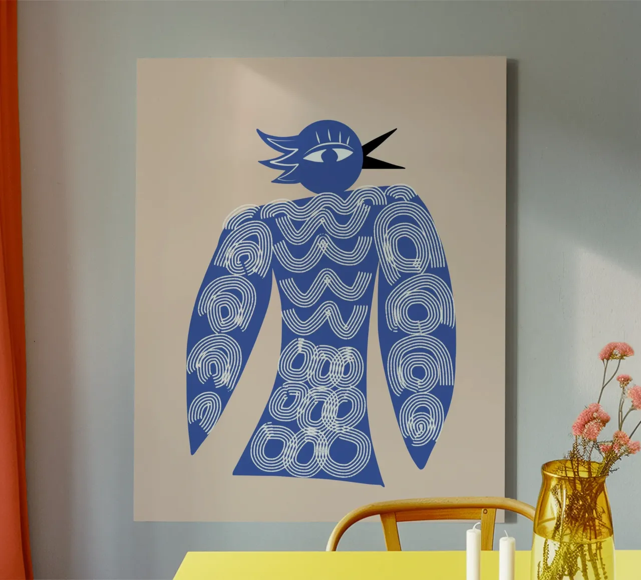 Whimsical bird canvas with Floater frame by Little Dean