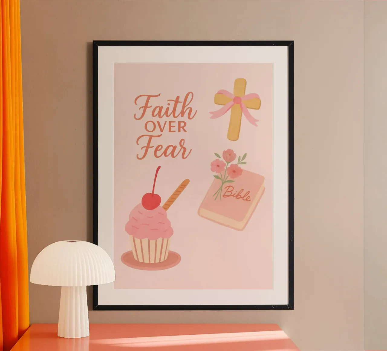 Poster con simboli cristiani "La fede vince sulla paura poster da vintagepod