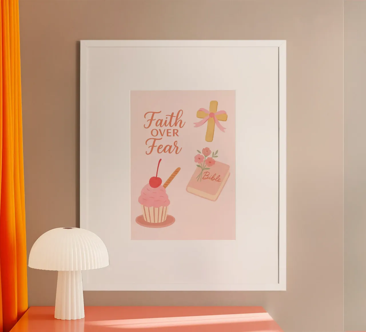 Poster con simboli cristiani "La fede vince sulla paura poster da vintagepod