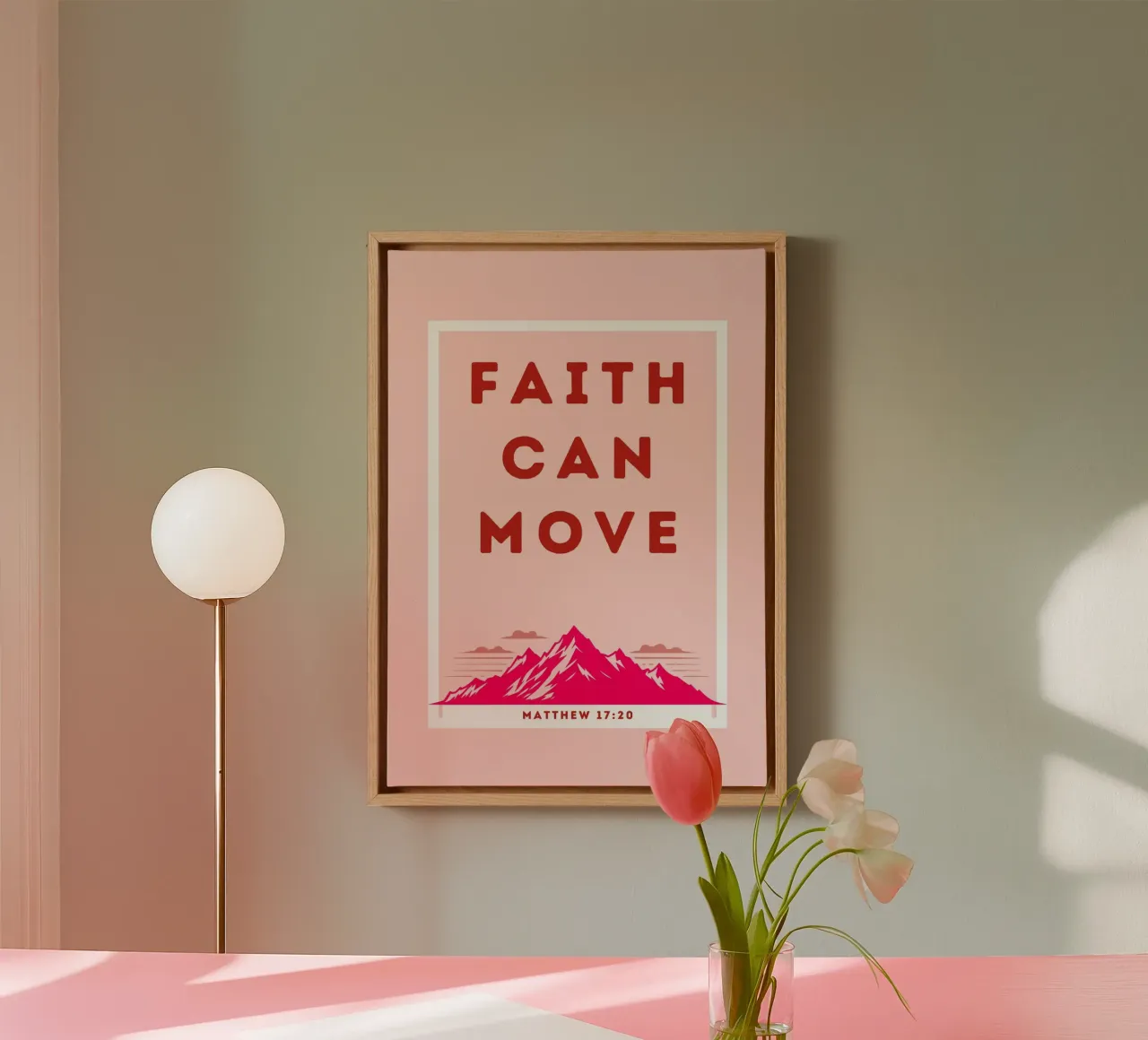 Glaube kann Berge versetzen Matthäus 17:20 Poster Leinwand mit Schattenfugenrahmen von vintagepod