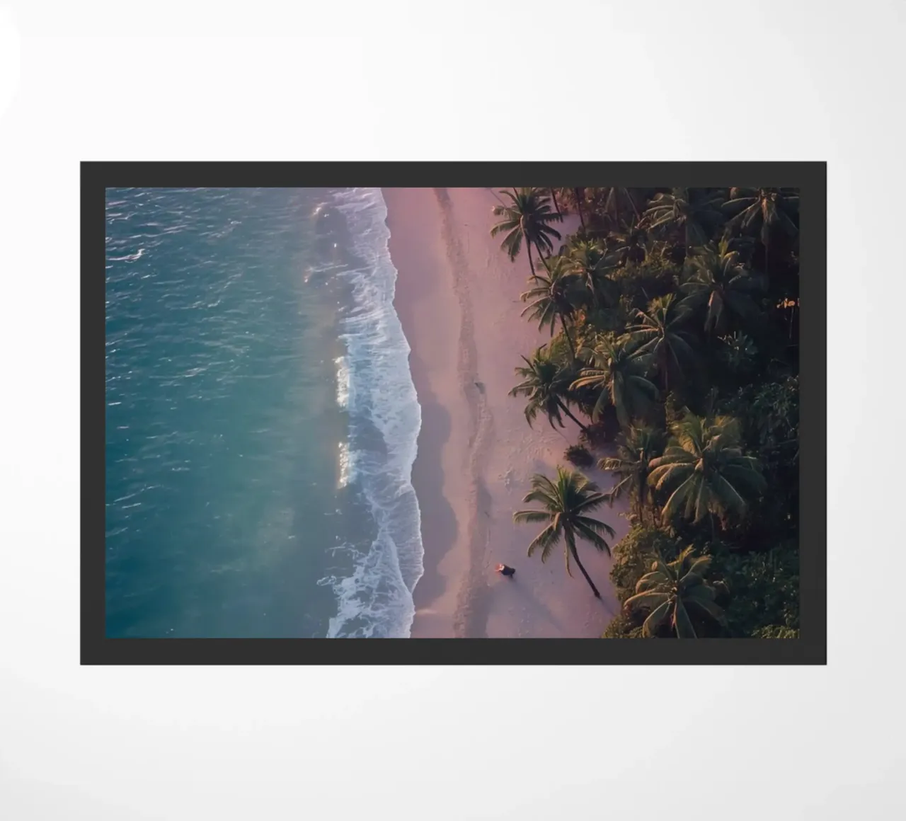 Aerial View of Beach with Palm Trees and Ocean Waves doormat by DesignDoodle