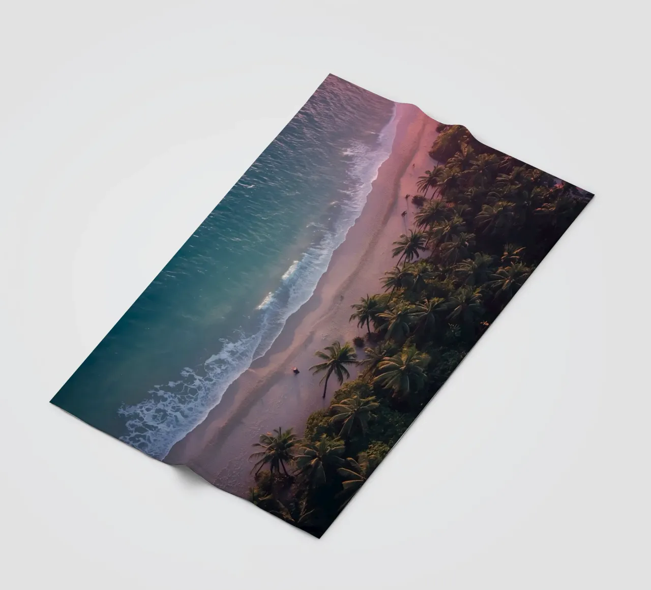 Aerial View of Beach with Palm Trees and Ocean Waves fleece blanket by DesignDoodle