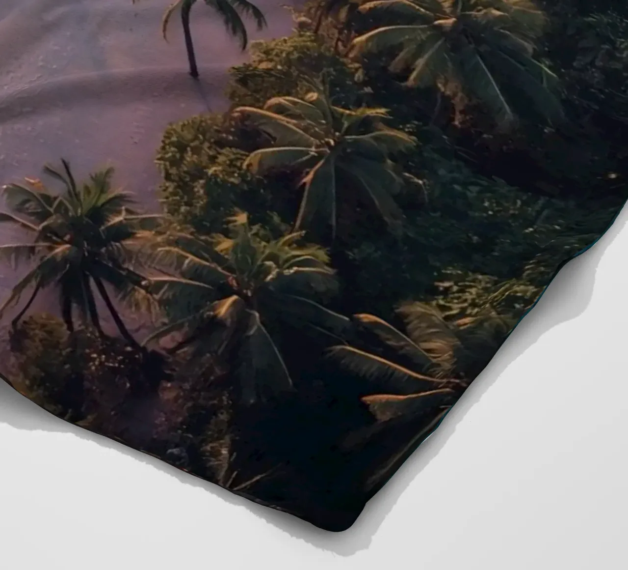 Aerial View of Beach with Palm Trees and Ocean Waves fleece blanket by DesignDoodle