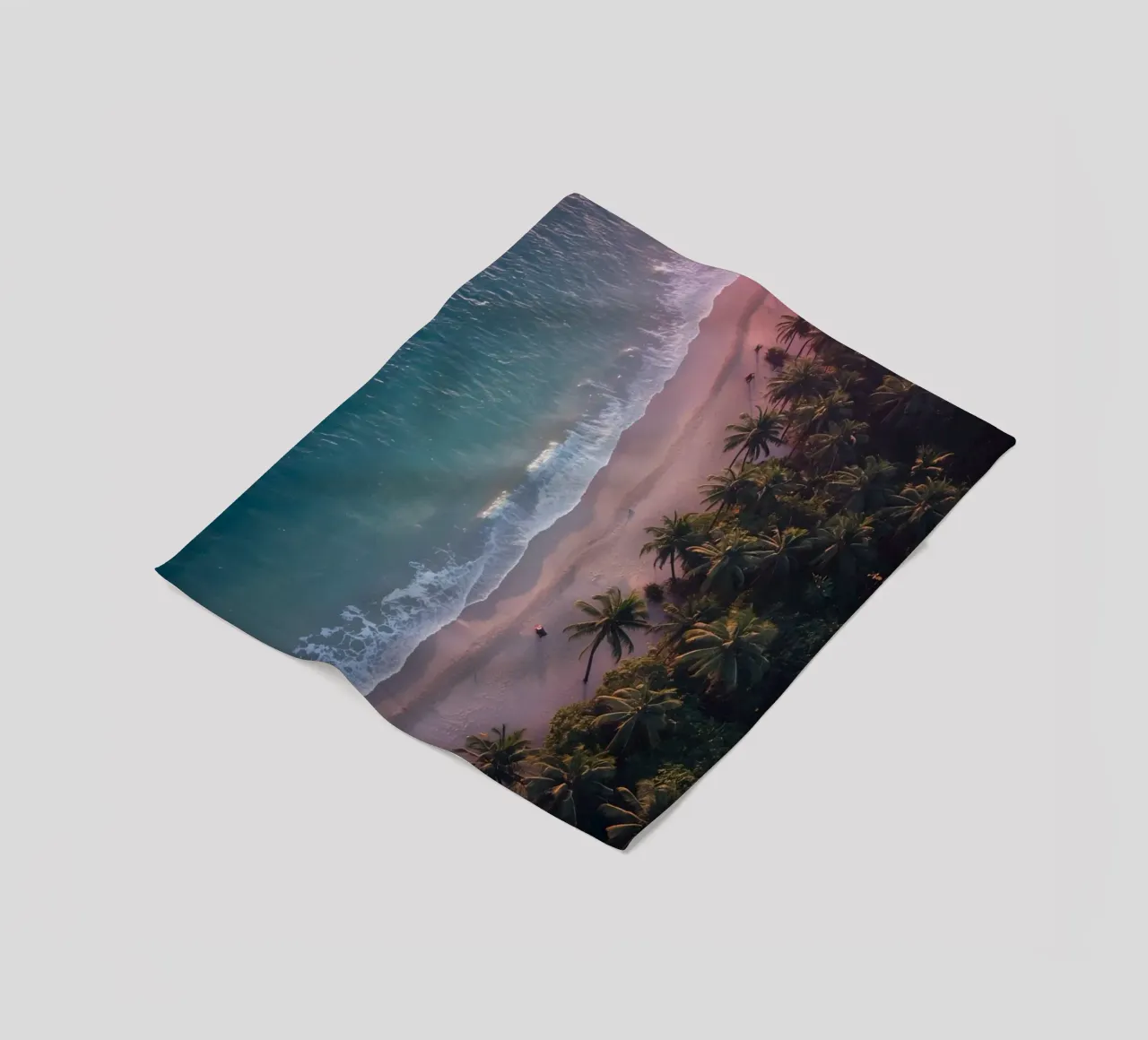 Aerial View of Beach with Palm Trees and Ocean Waves fleece blanket by DesignDoodle
