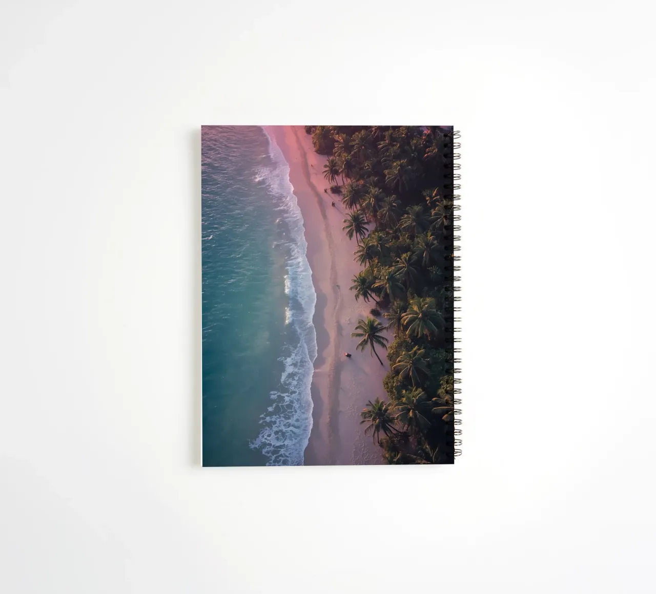 Aerial View of Beach with Palm Trees and Ocean Waves spiral notebook by DesignDoodle