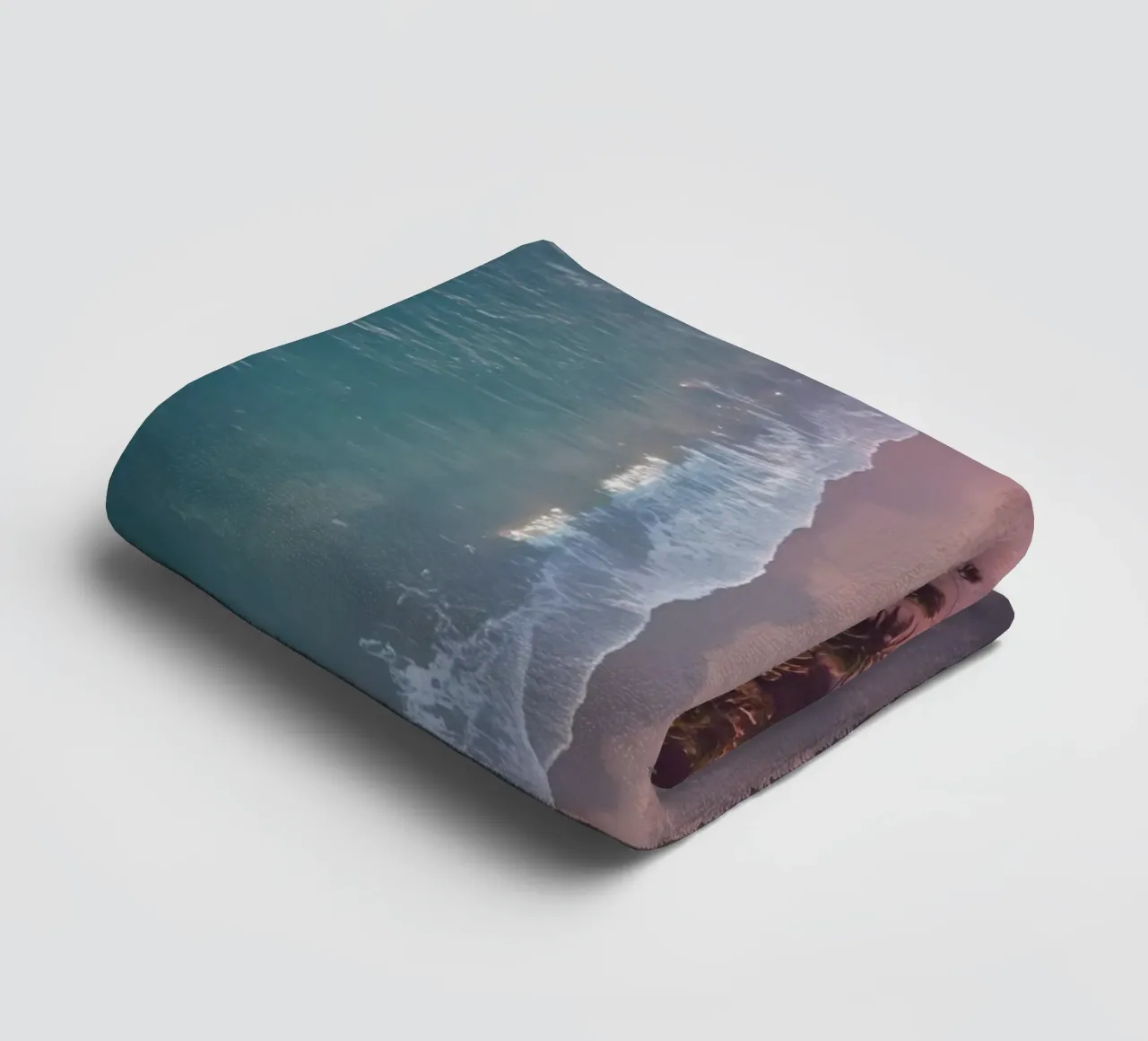 Aerial View of Beach with Palm Trees and Ocean Waves towel by DesignDoodle