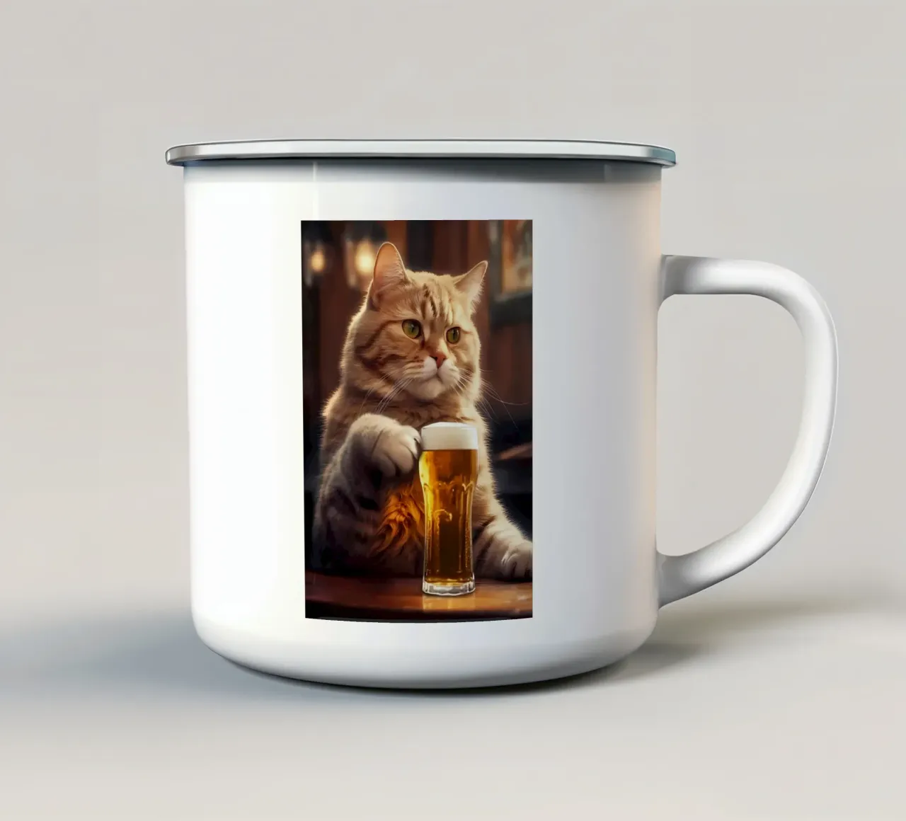 Cat Beer Pub tazza in smalto da Arjun