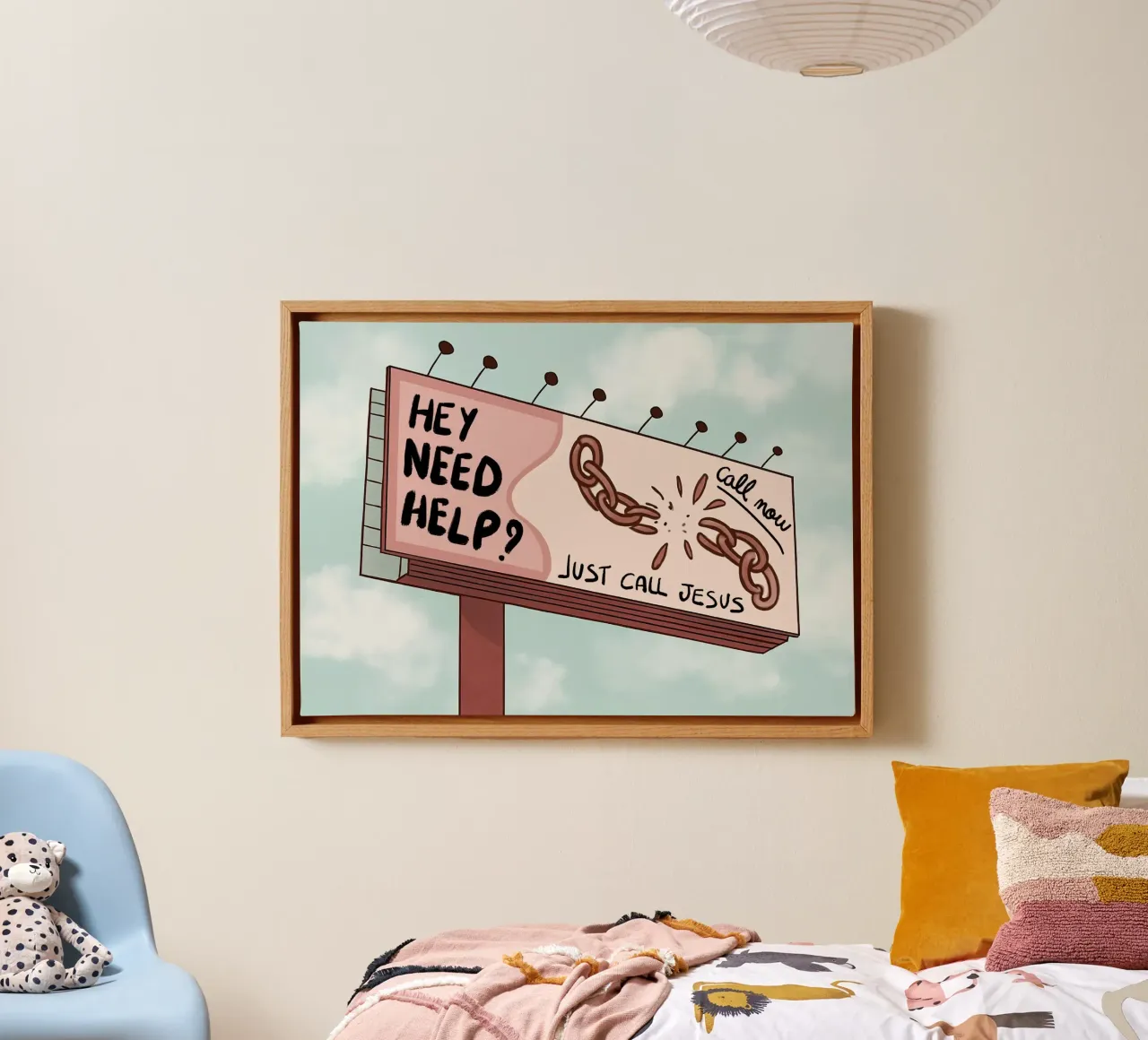 Need Help? Just Call Jesus Billboard Poster canvas with Floater frame by vintagepod