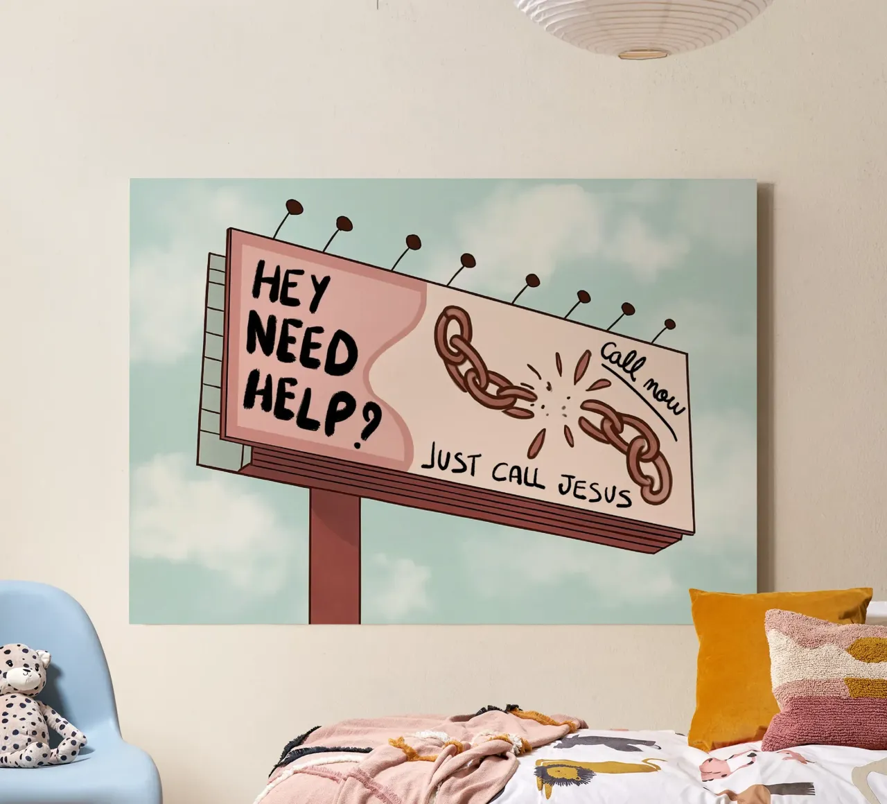 Need Help? Just Call Jesus Billboard Poster canvas with Floater frame by vintagepod