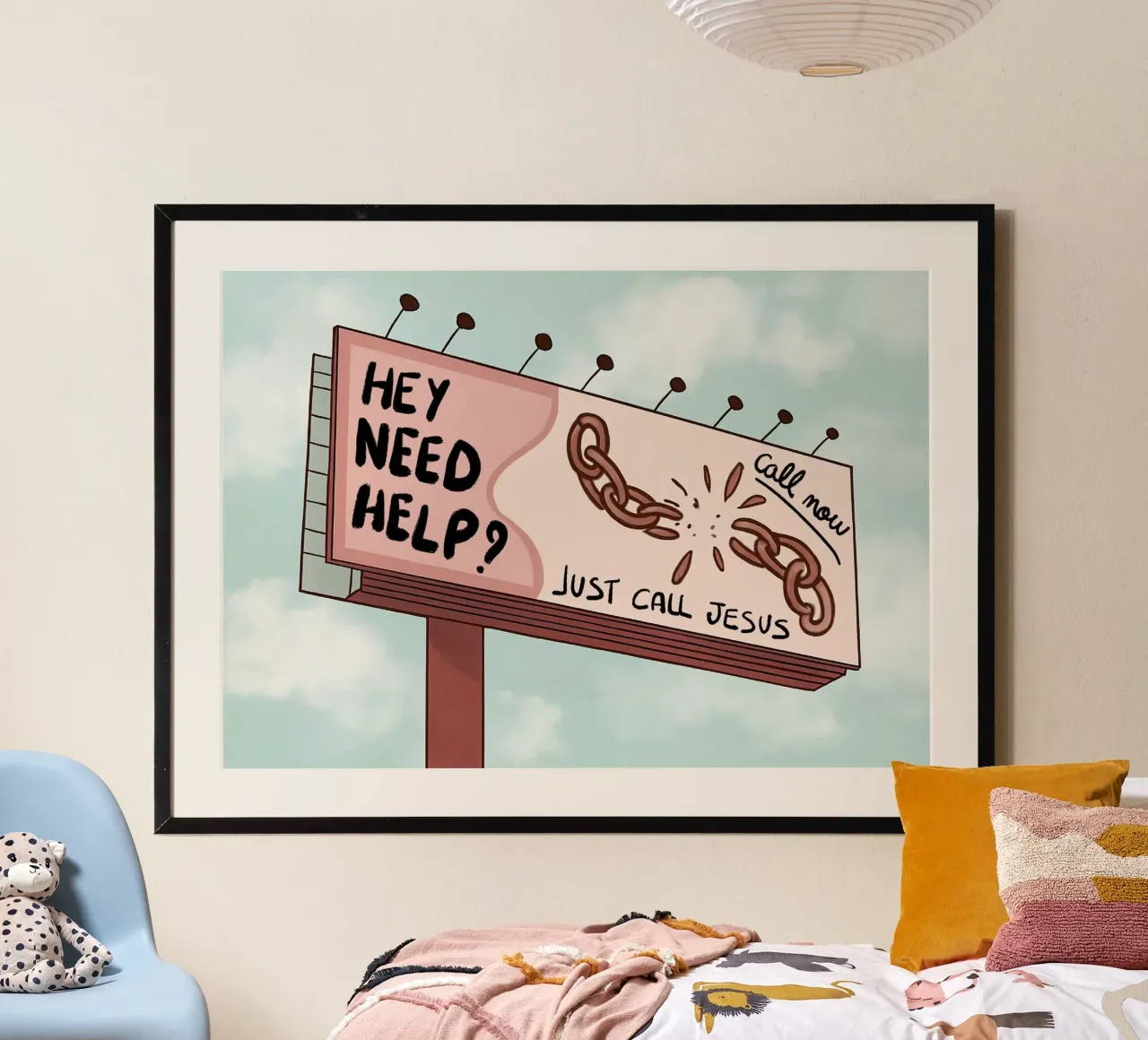 ¿Necesitas ayuda? Cartel publicitario Just Call Jesus poster con marco de aluminio de vintagepod