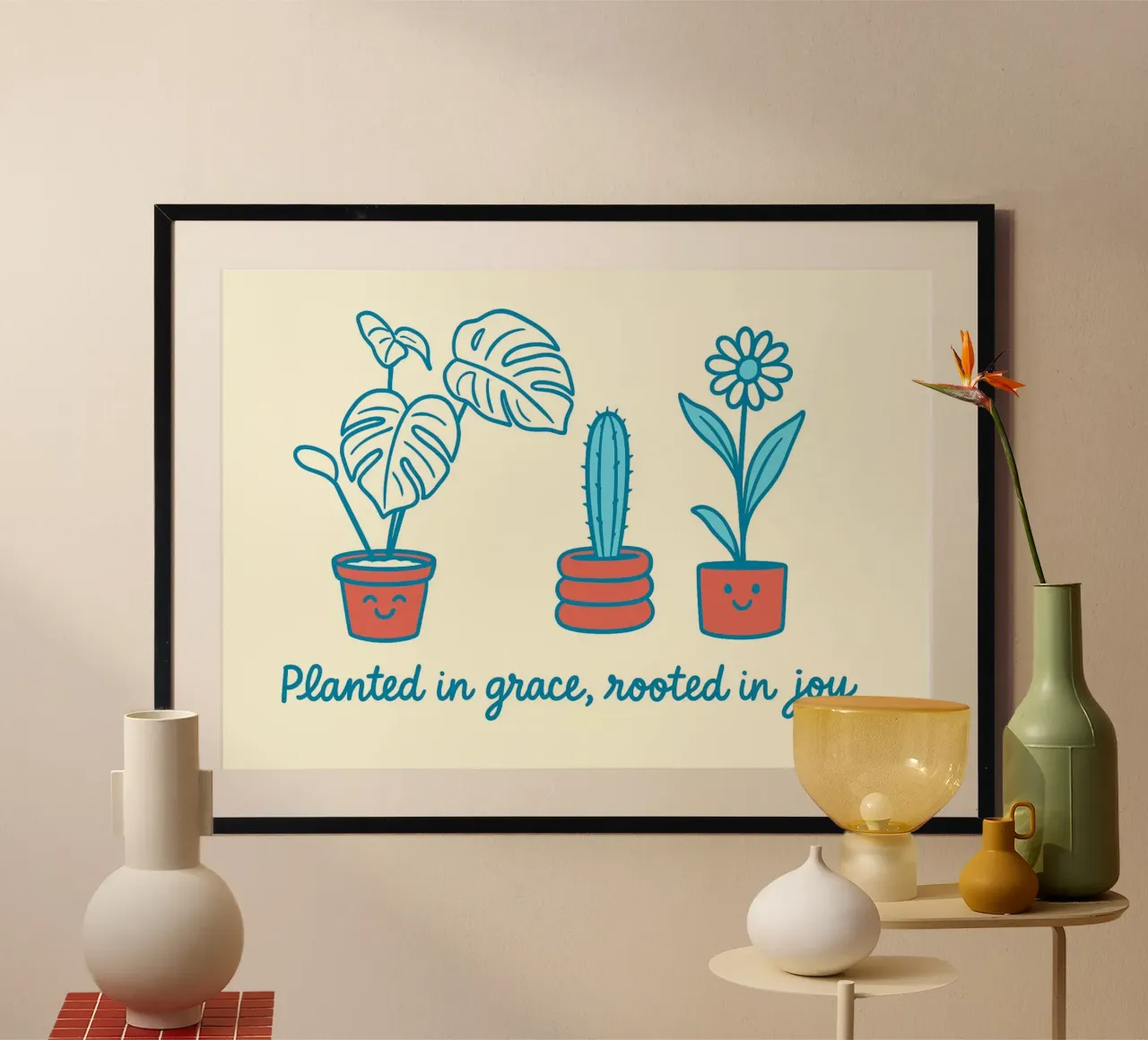Piantati nella grazia, radicati nella gioia poster con telaio in alluminio da vintagepod
