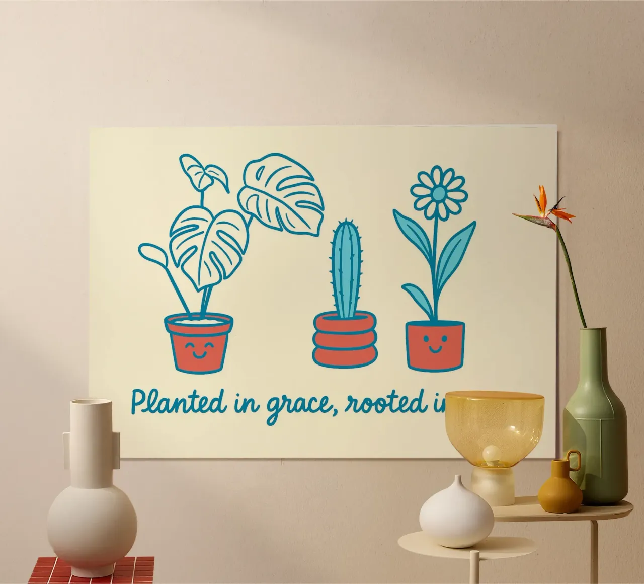 Piantati nella grazia, radicati nella gioia poster con telaio in alluminio da vintagepod