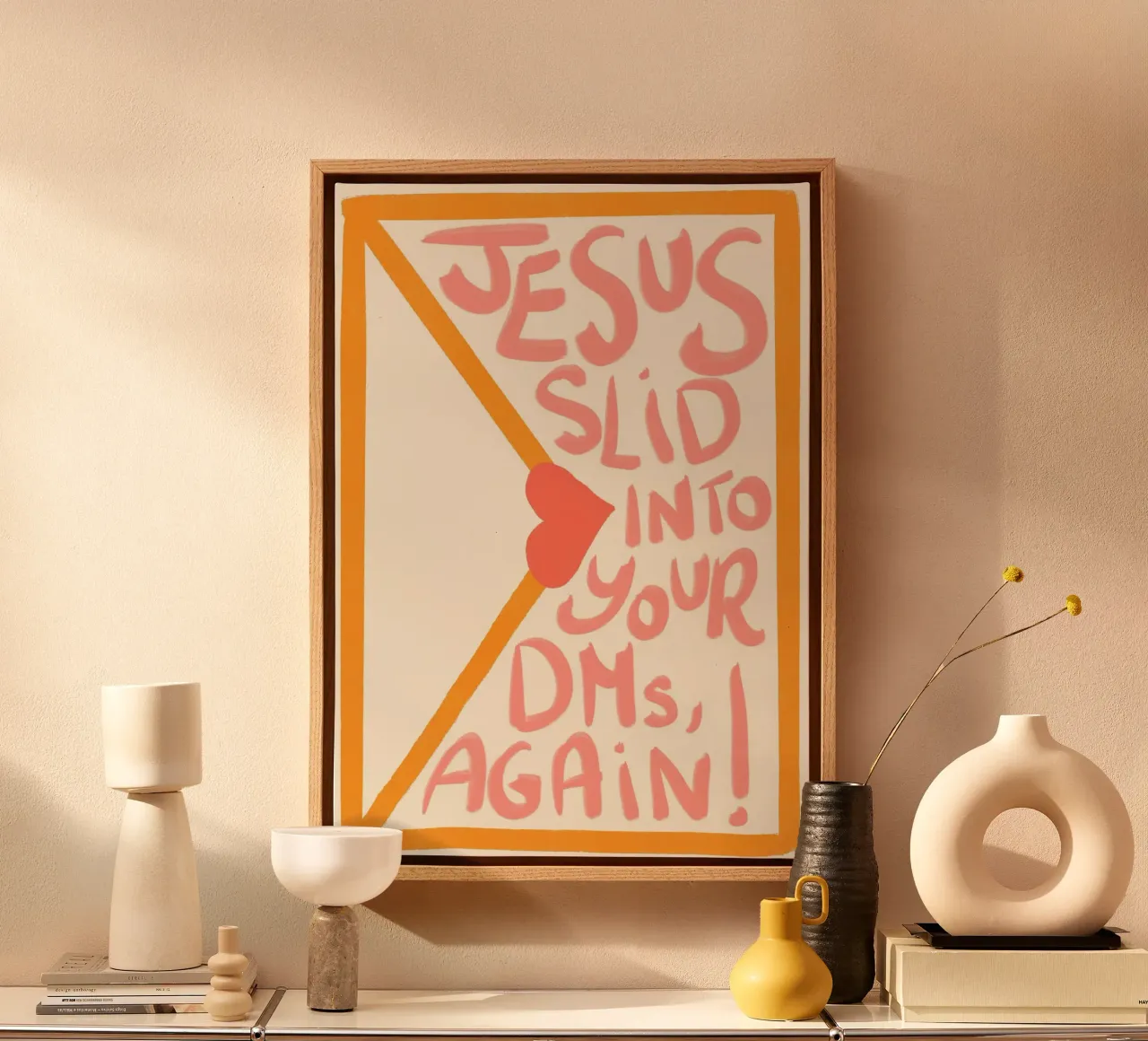 Jesus Slid into Your DMs Again Christian Poster canvas with Floater frame by vintagepod