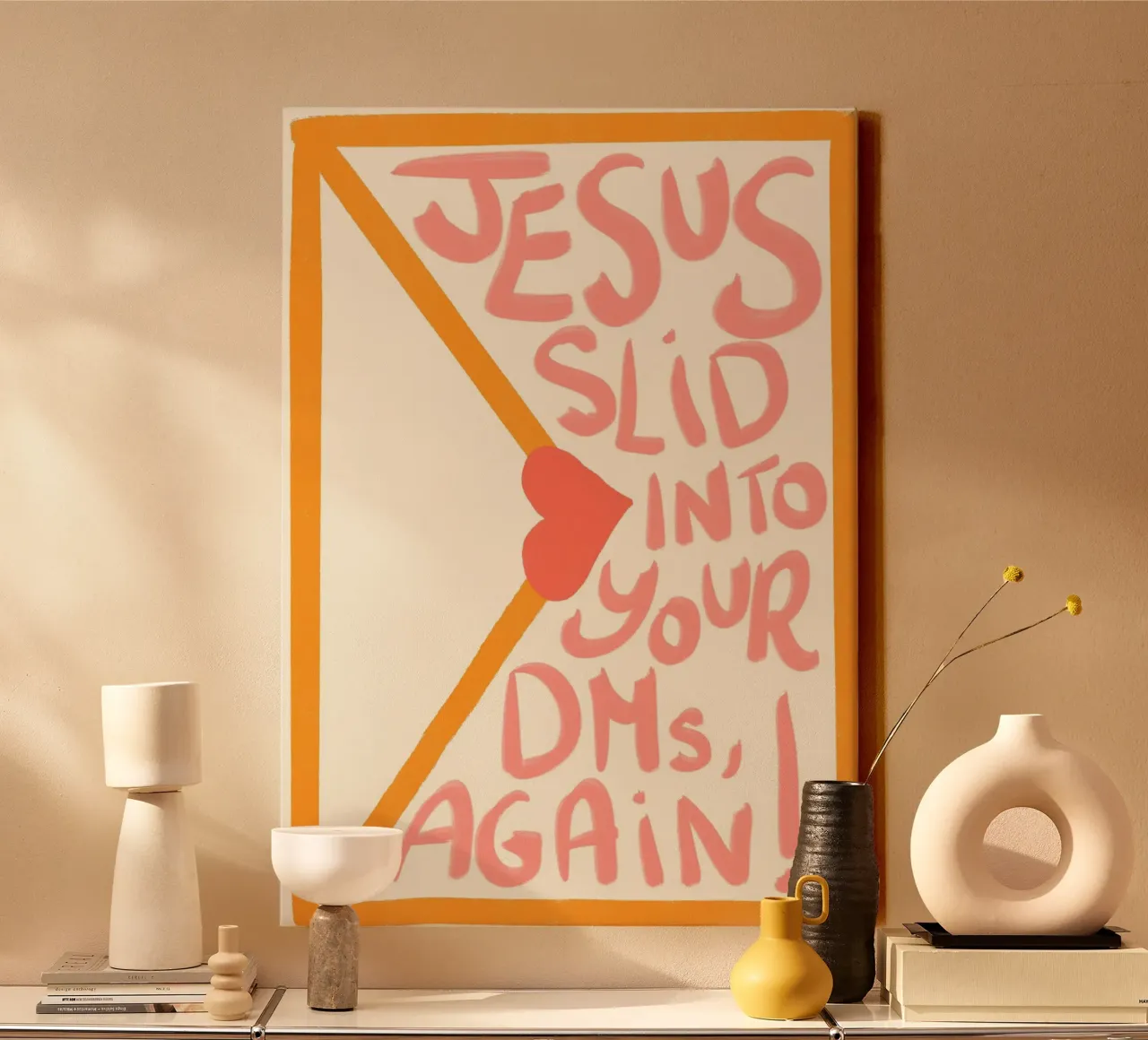 Jesus Slid into Your DMs Again Christian Poster canvas with Floater frame by vintagepod