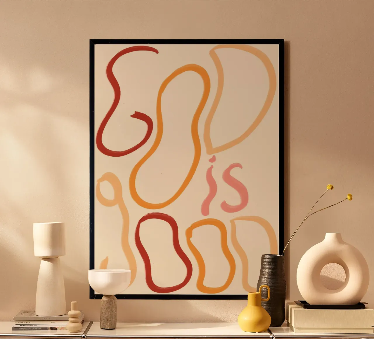 Poster calligrafico astratto Dio è buono poster da vintagepod