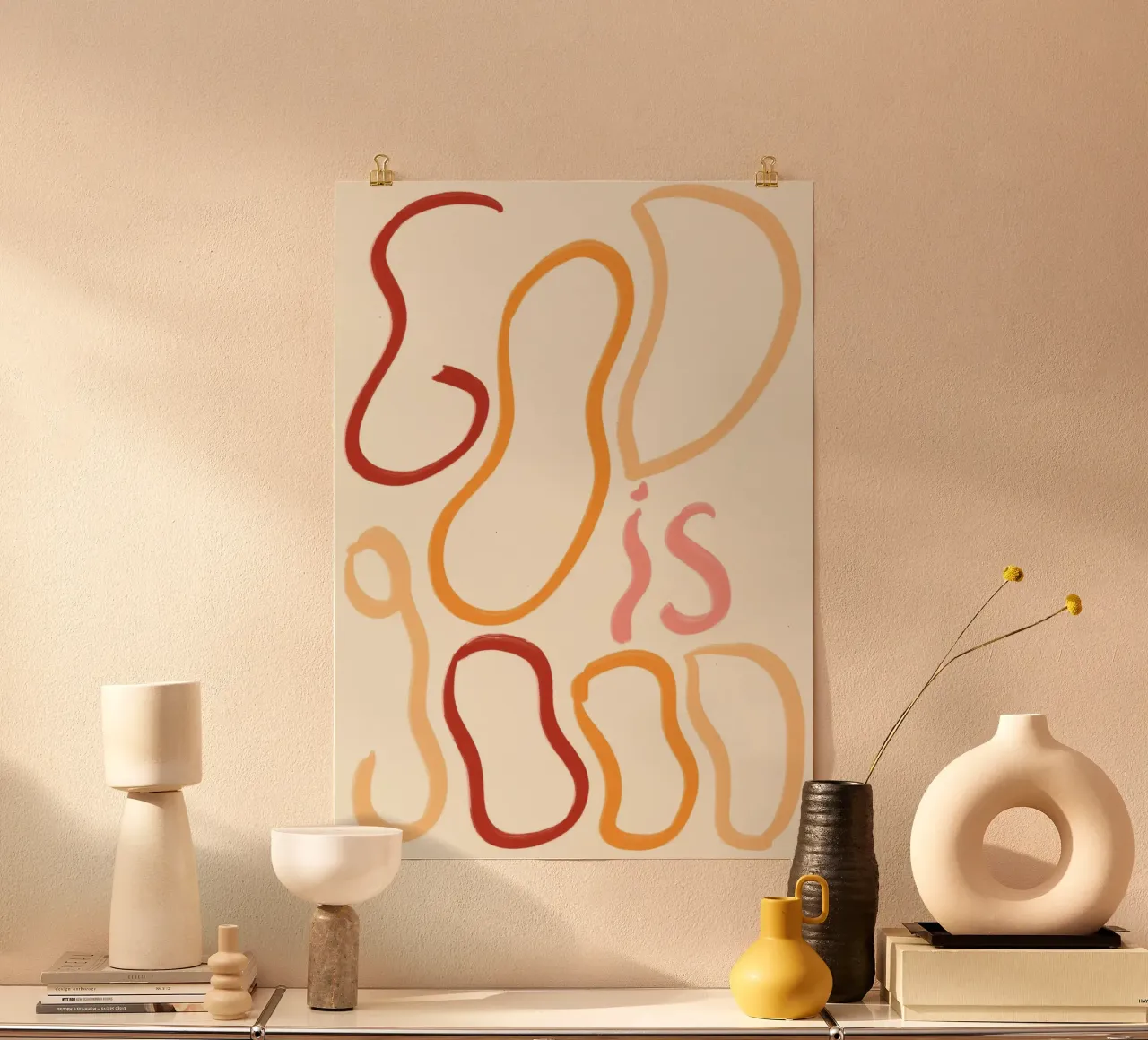 Poster calligrafico astratto Dio è buono poster da vintagepod