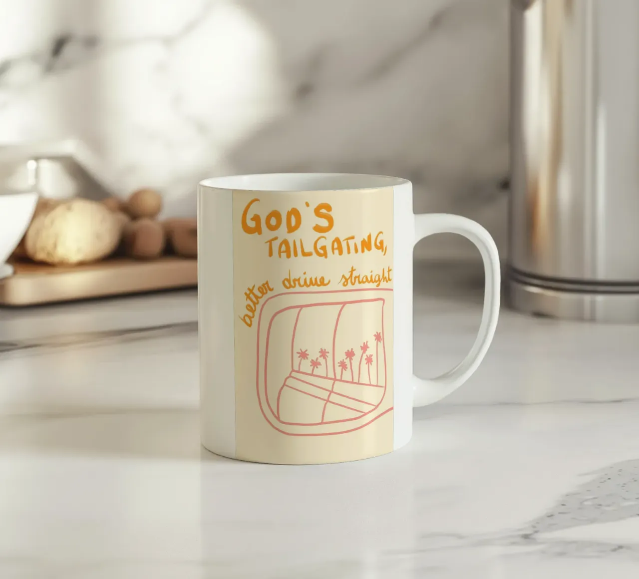 Dio è in coda, meglio guidare dritto tazza in ceramica da vintagepod