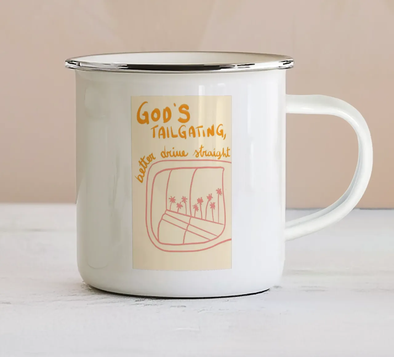 Dio è in coda, meglio guidare dritto tazza in smalto da vintagepod