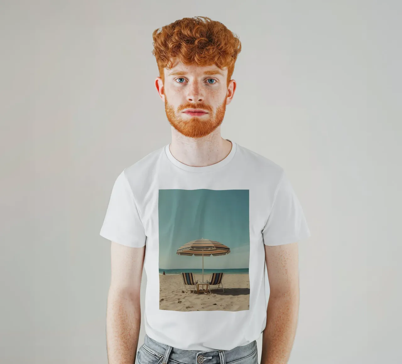 Sedie da spiaggia e ombrellone sulla spiaggia di sabbia t-shirt da DesignDoodle