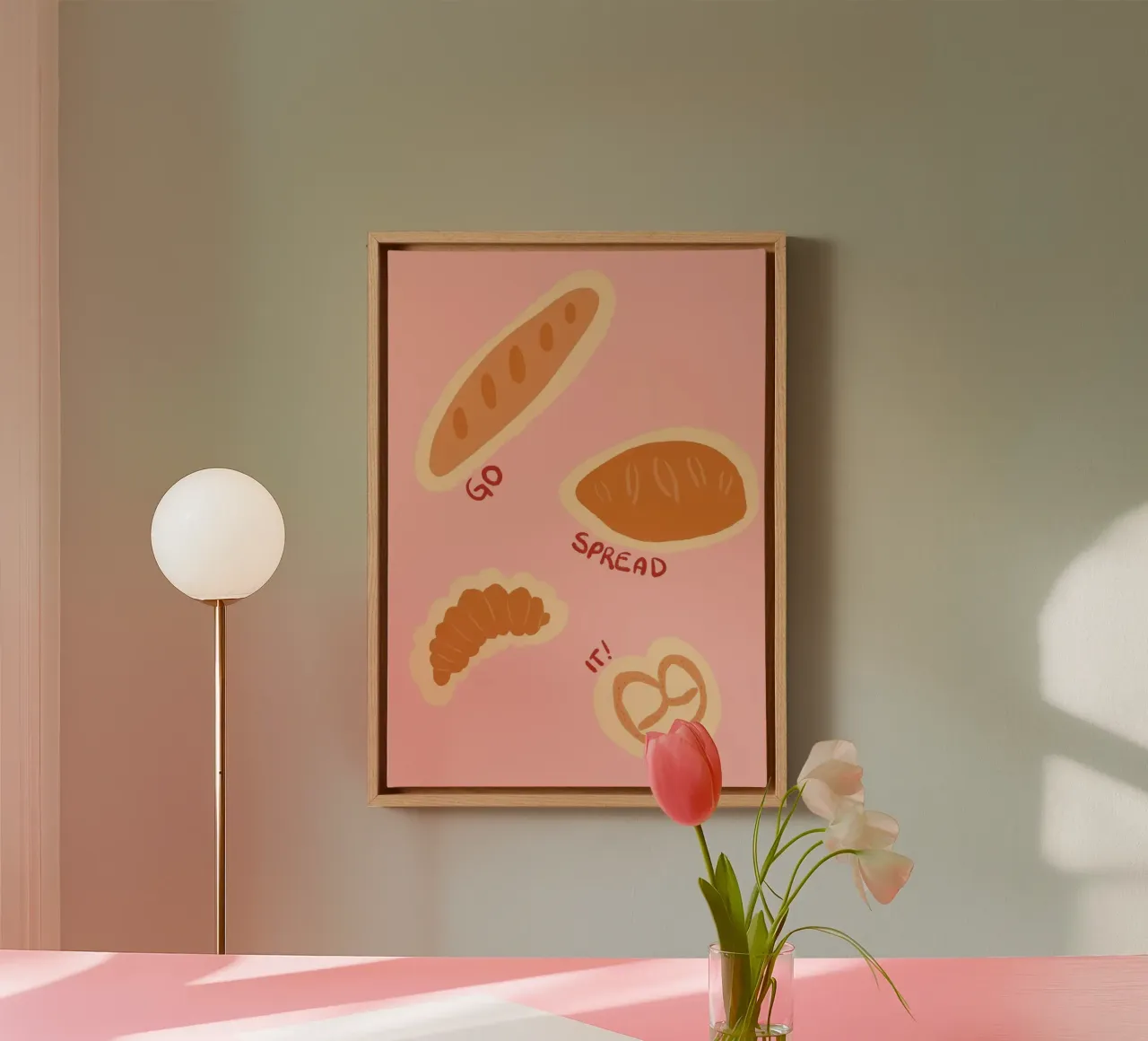 Go Spread It Bread Pun Cartel Cristiano lienzo con Marco flotante de vintagepod