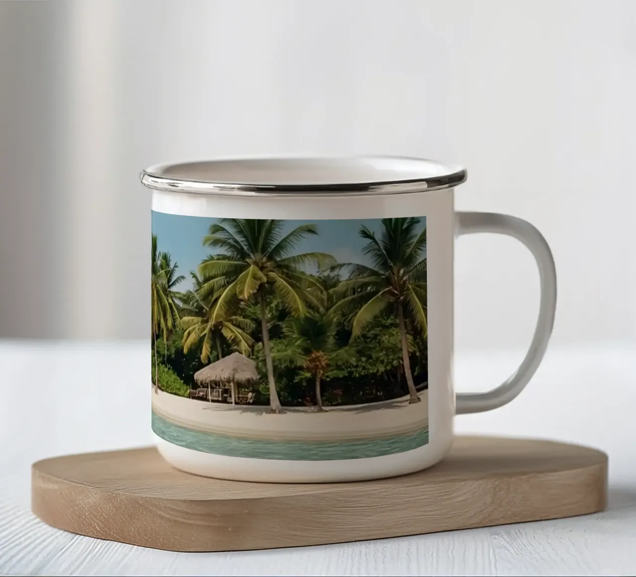 Spiaggia con palme e acqua cristallina tazza in smalto da DesignDoodle