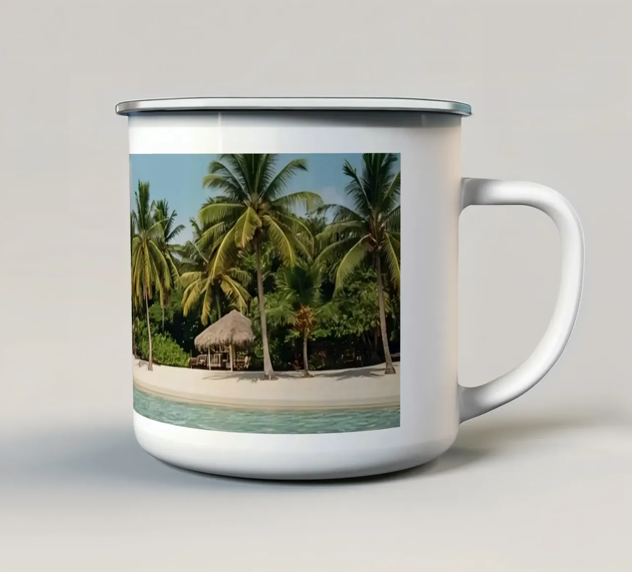 Spiaggia con palme e acqua cristallina tazza in smalto da DesignDoodle