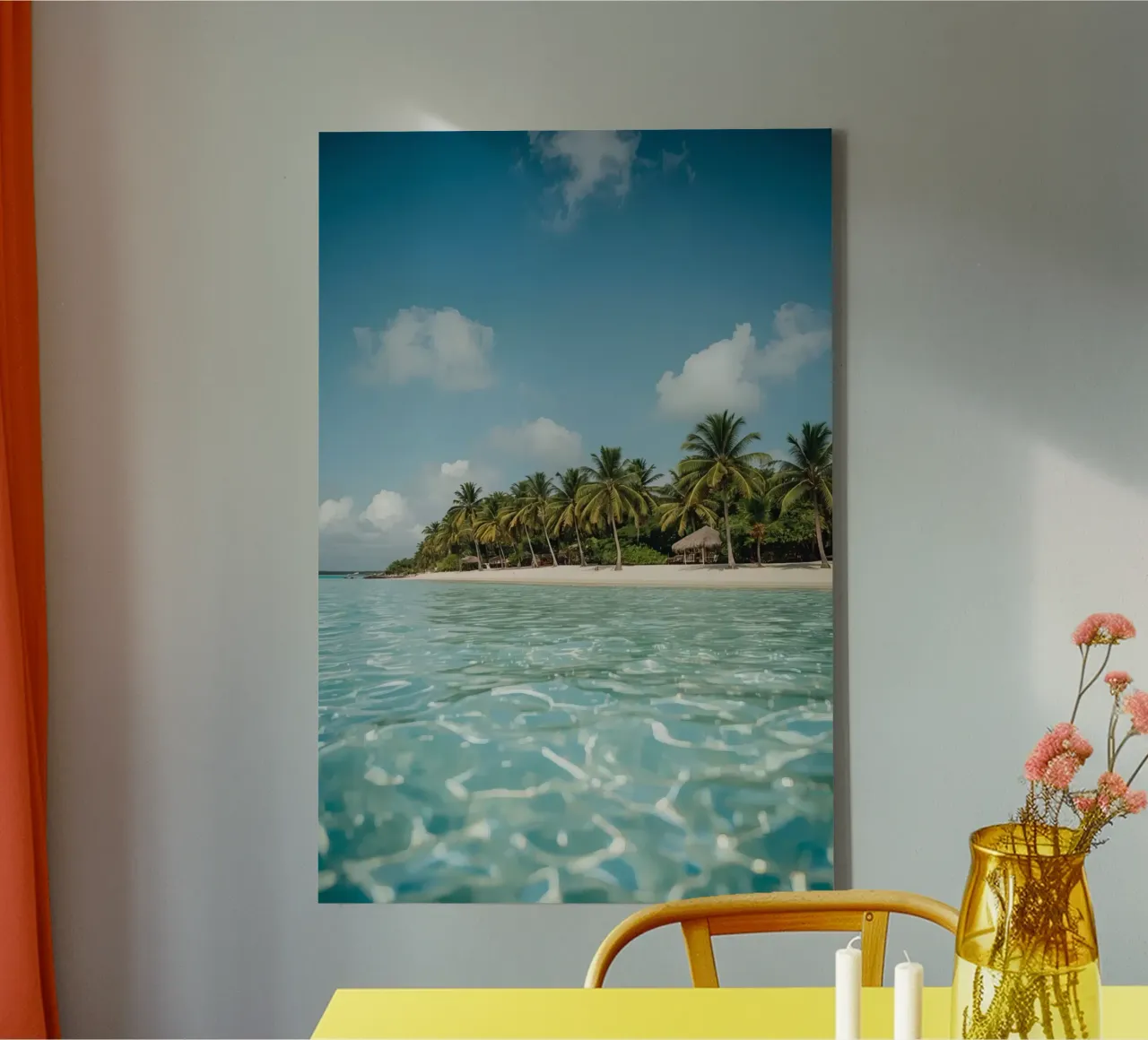 Beach with Palm Trees and Clear Water canvas with Floater frame by DesignDoodle