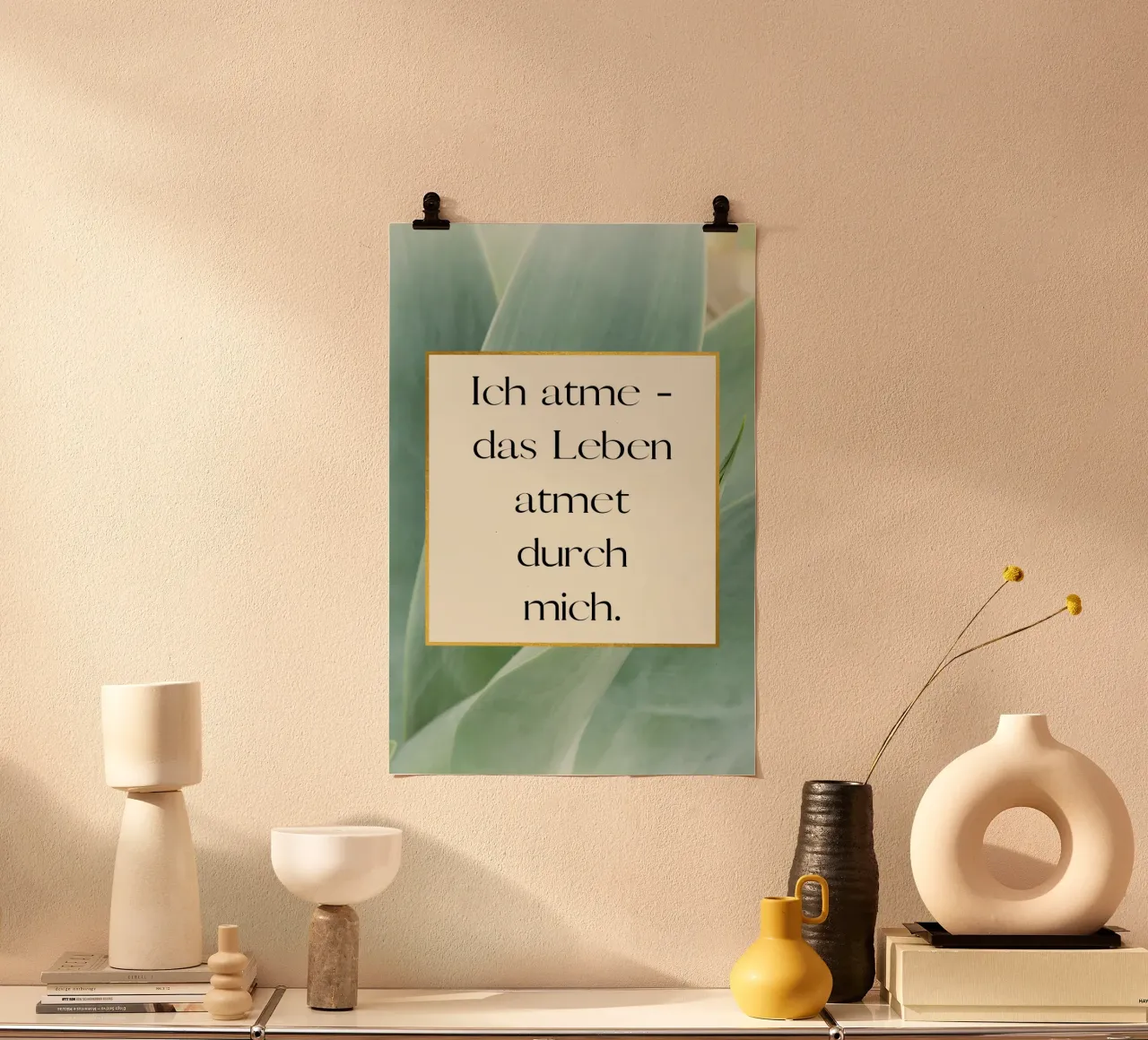 Das Leben atmet poster con telaio in legno da AESTHETIC VIBES by Isabel