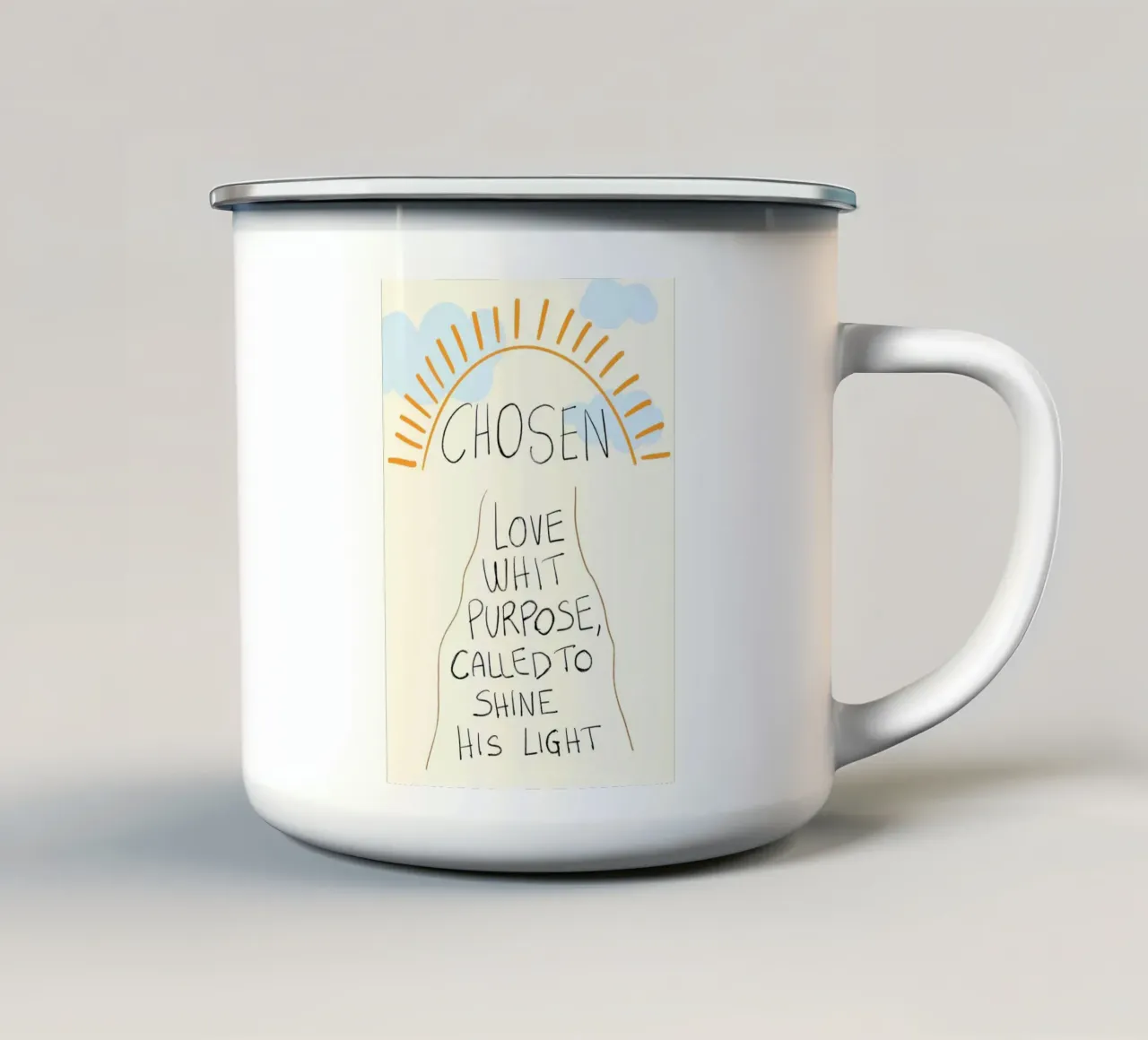 Scelti, amati, chiamati a far risplendere la Sua Luce tazza in smalto da vintagepod