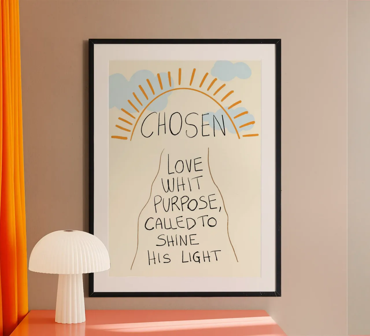 Scelti, amati, chiamati a far risplendere la Sua Luce poster con telaio in legno da vintagepod