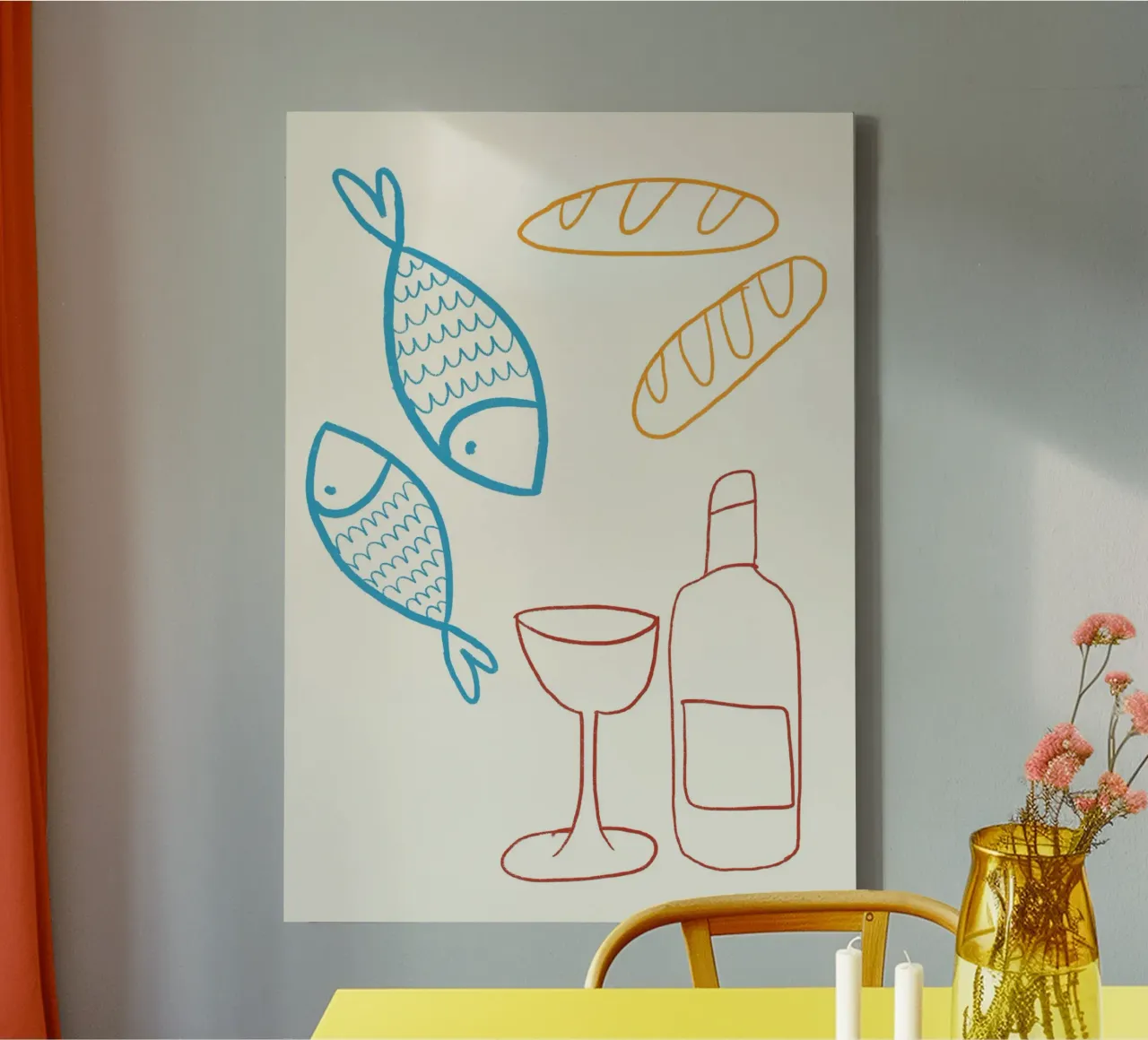 Poster di Gesù che nutre i 5000 con pane e vino tela con Cornice a cassetta da vintagepod