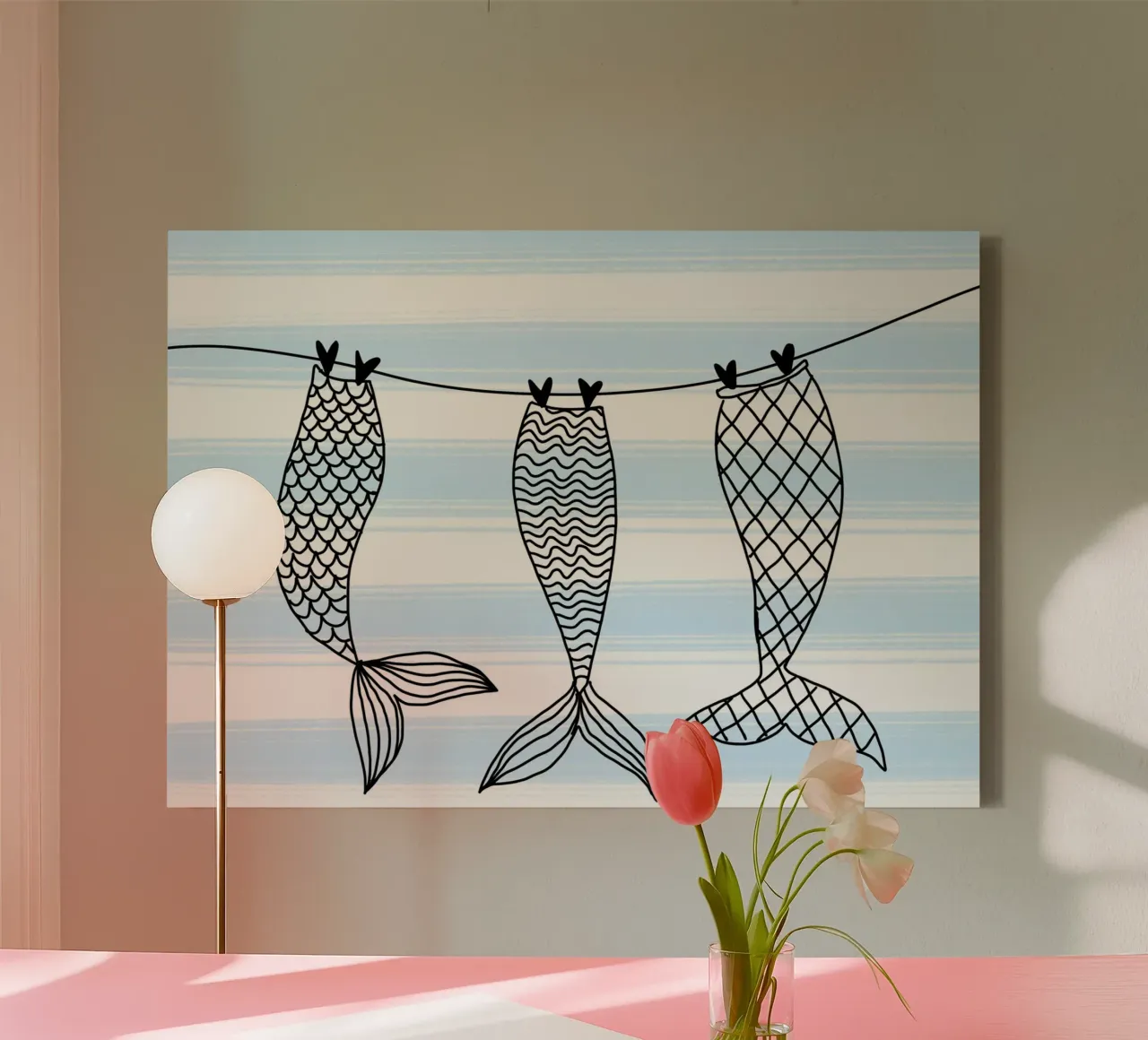 Coda di sirena, arredo bagno costiero, stampa artistica da spiaggia tela con Cornice a cassetta da dawnthesea