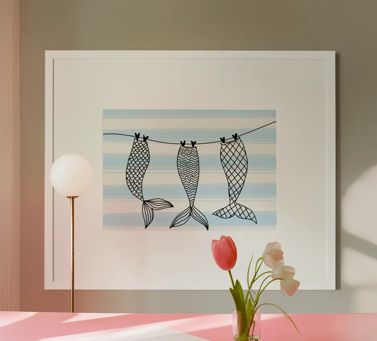 Coda di sirena, arredo bagno costiero, stampa artistica da spiaggia poster con telaio in plastica da dawnthesea