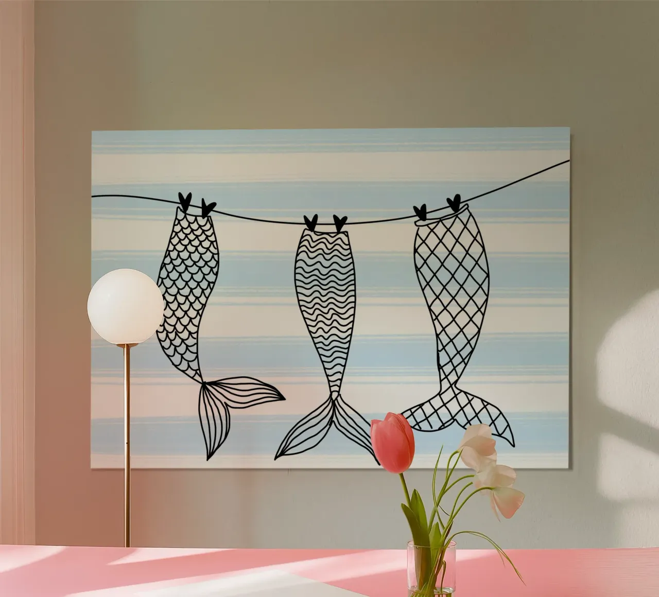 Coda di sirena, arredo bagno costiero, stampa artistica da spiaggia poster con telaio in plastica da dawnthesea