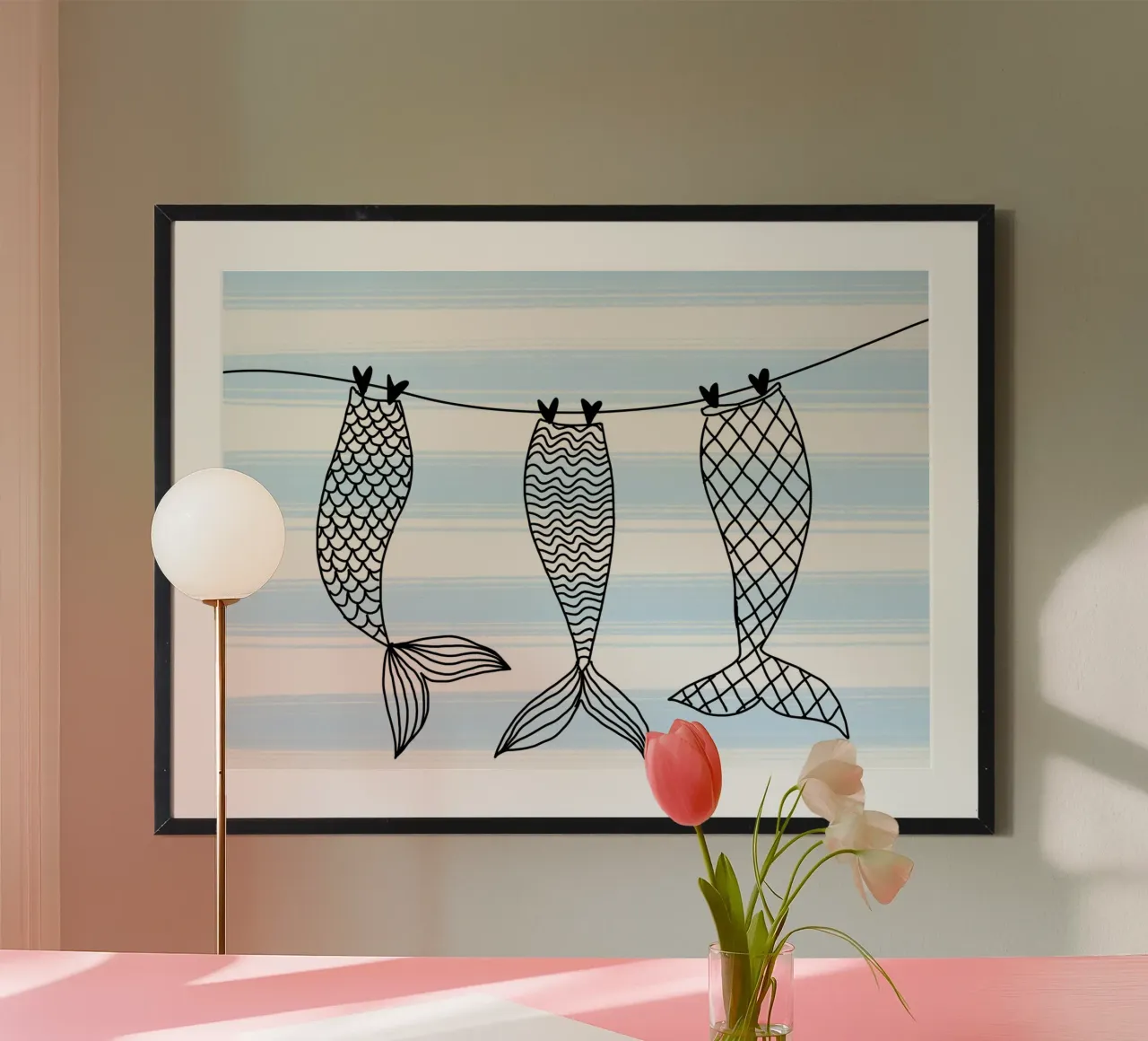 Coda di sirena, arredo bagno costiero, stampa artistica da spiaggia poster con telaio in plastica da dawnthesea