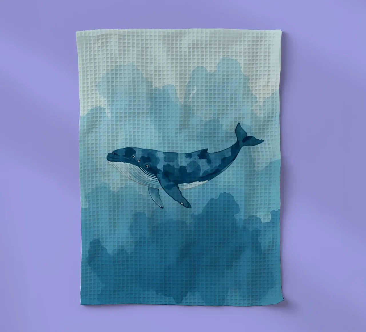 Illustration d'une baleine bleue sur fond texturé bleu torchon de DesignDoodle