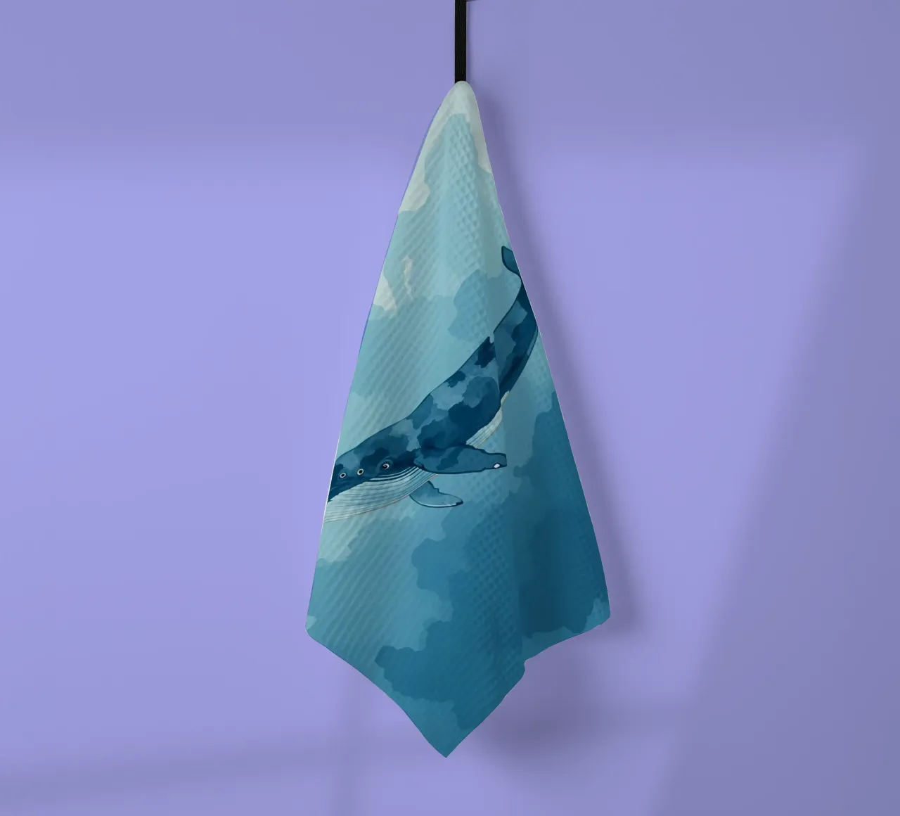 Illustration d'une baleine bleue sur fond texturé bleu torchon de DesignDoodle