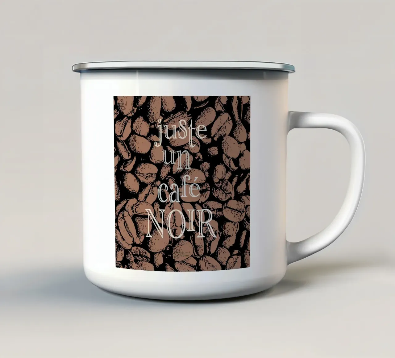 Franse koffie quote art print in zwarte en bruine tinten. emaille mok van Art by Susana Miranda ilustración