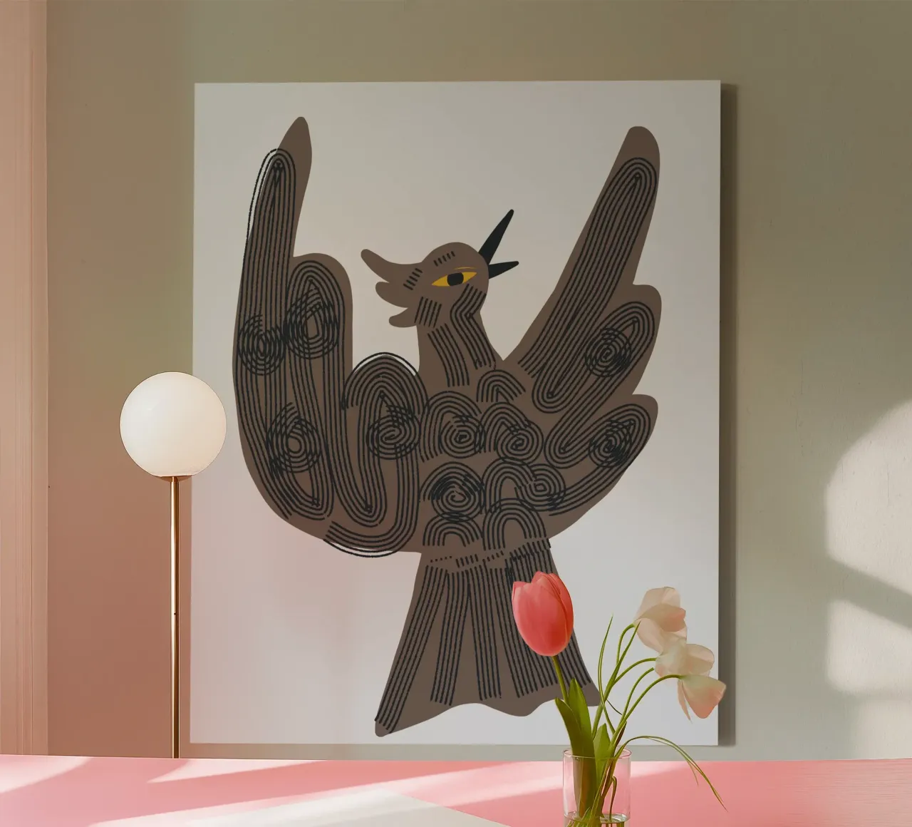 Whimsical feathers canvas with Floater frame by Little Dean