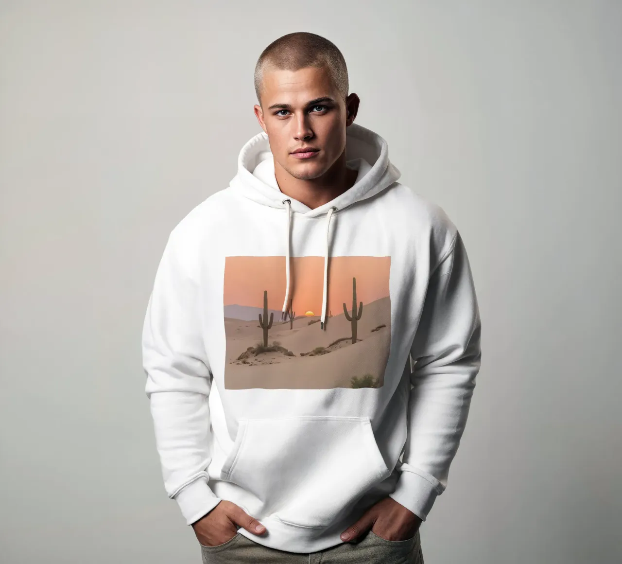 Paesaggio desertico con dune di cactus Saguaro e tramonto felpa con cappuccio da DesignDoodle