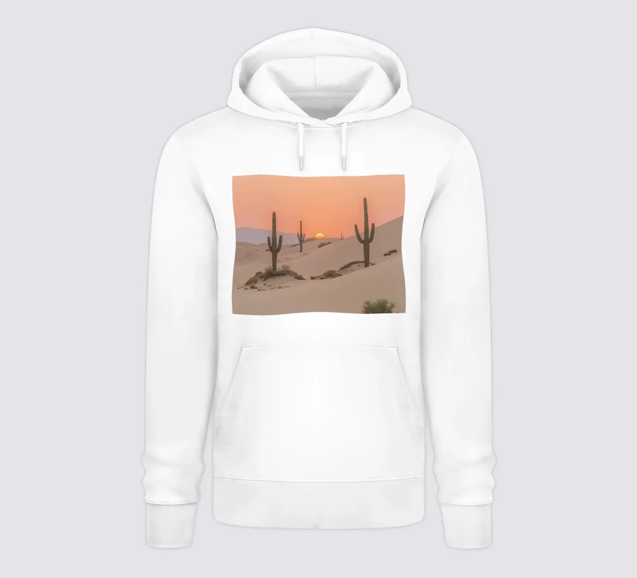 Paesaggio desertico con dune di cactus Saguaro e tramonto felpa con cappuccio da DesignDoodle