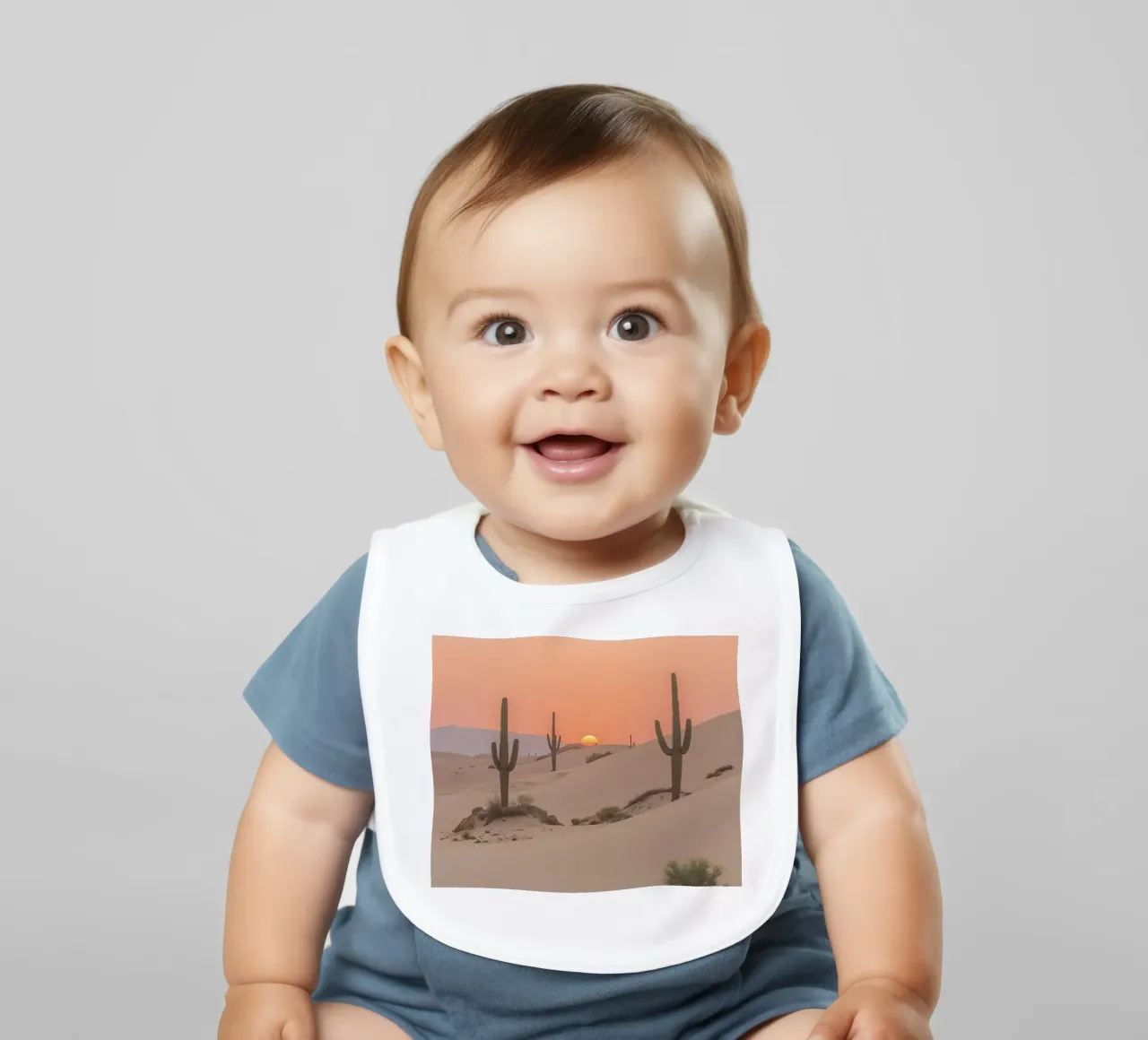 Paesaggio desertico con dune di cactus Saguaro e tramonto bavaglino da DesignDoodle